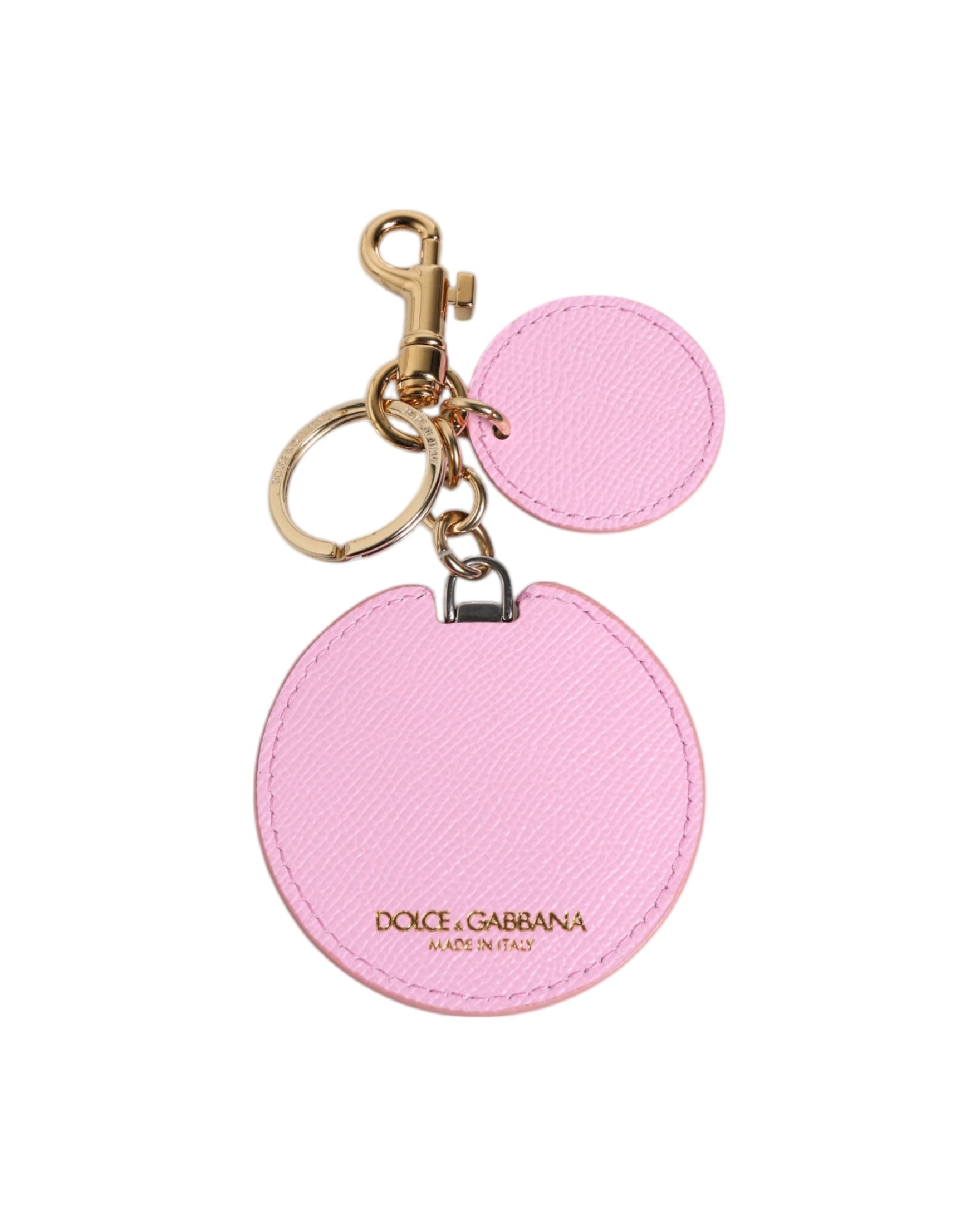 Dolce & Gabbana Pink Leather Calf Gold Metal Logo Print Keyring Keychain Glam Steals
