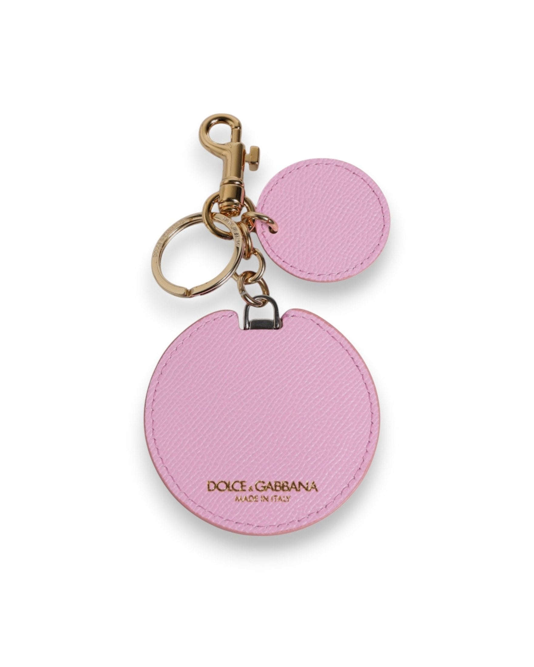 Dolce & Gabbana Pink Leather Calf Gold Metal Logo Print Keyring Keychain Glam Steals