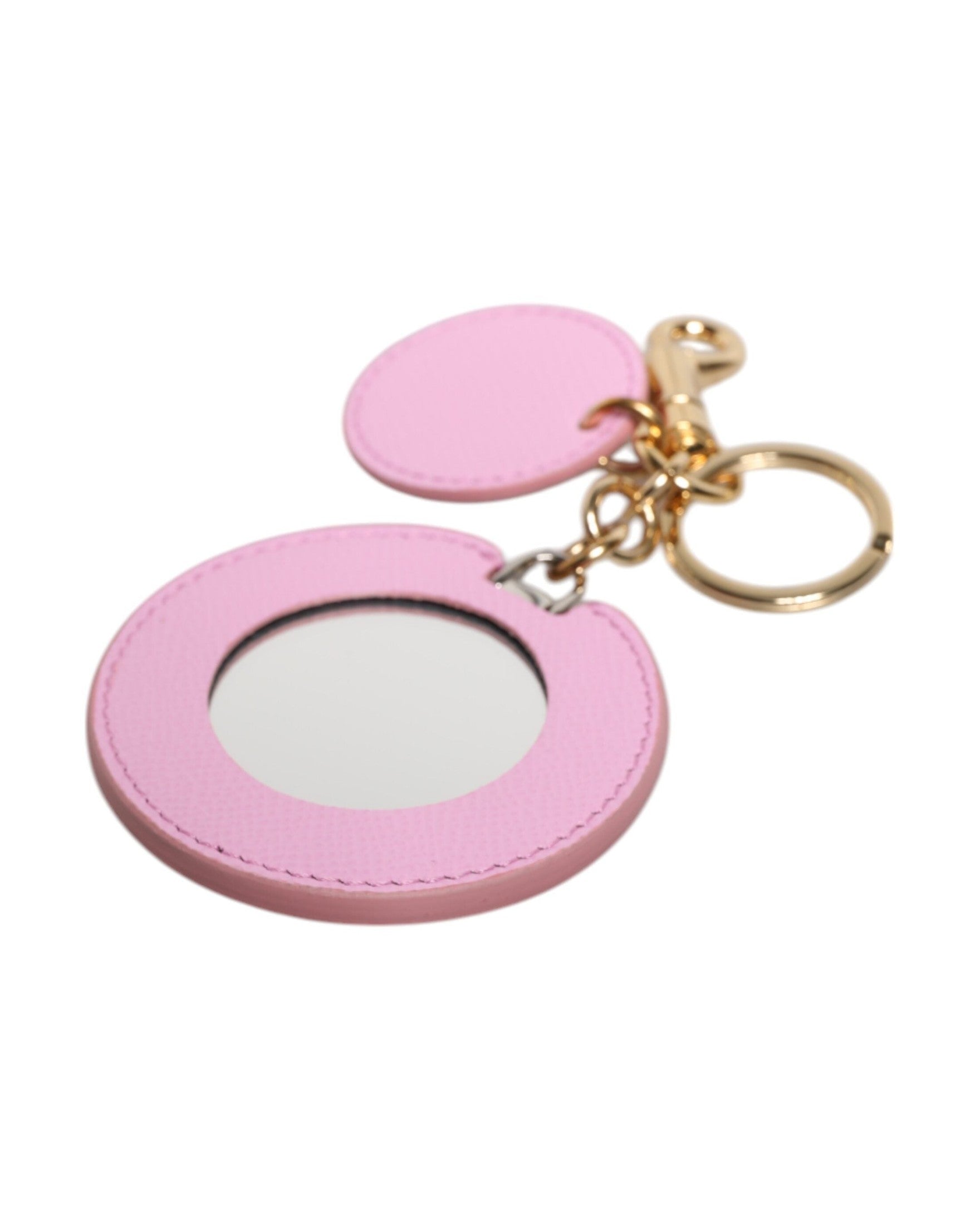 Dolce & Gabbana Pink Leather Calf Gold Metal Logo Print Keyring Keychain Glam Steals