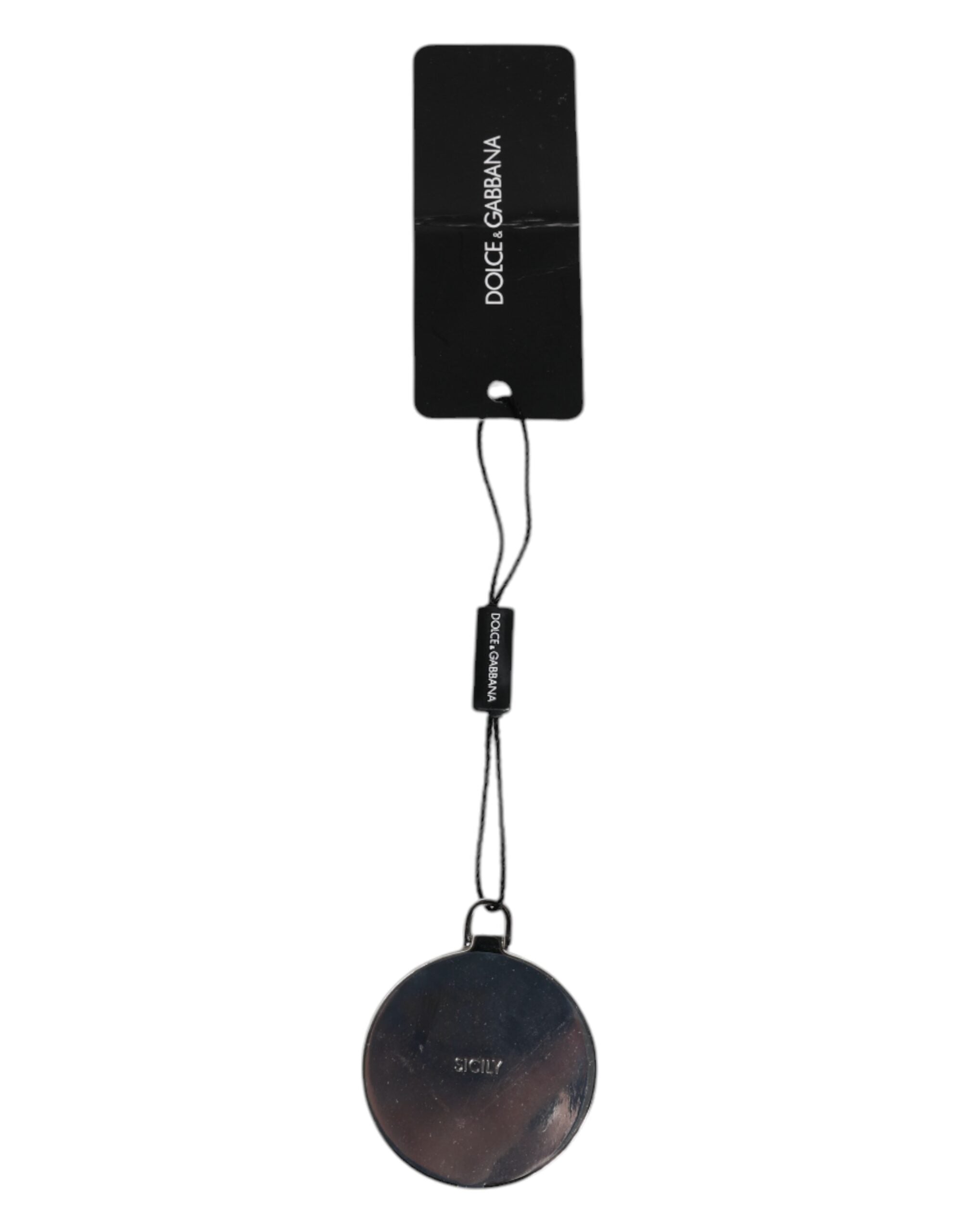 Dolce & Gabbana Pink Leather Calfskin Round Logo Hand Mirror Holder Glam Steals