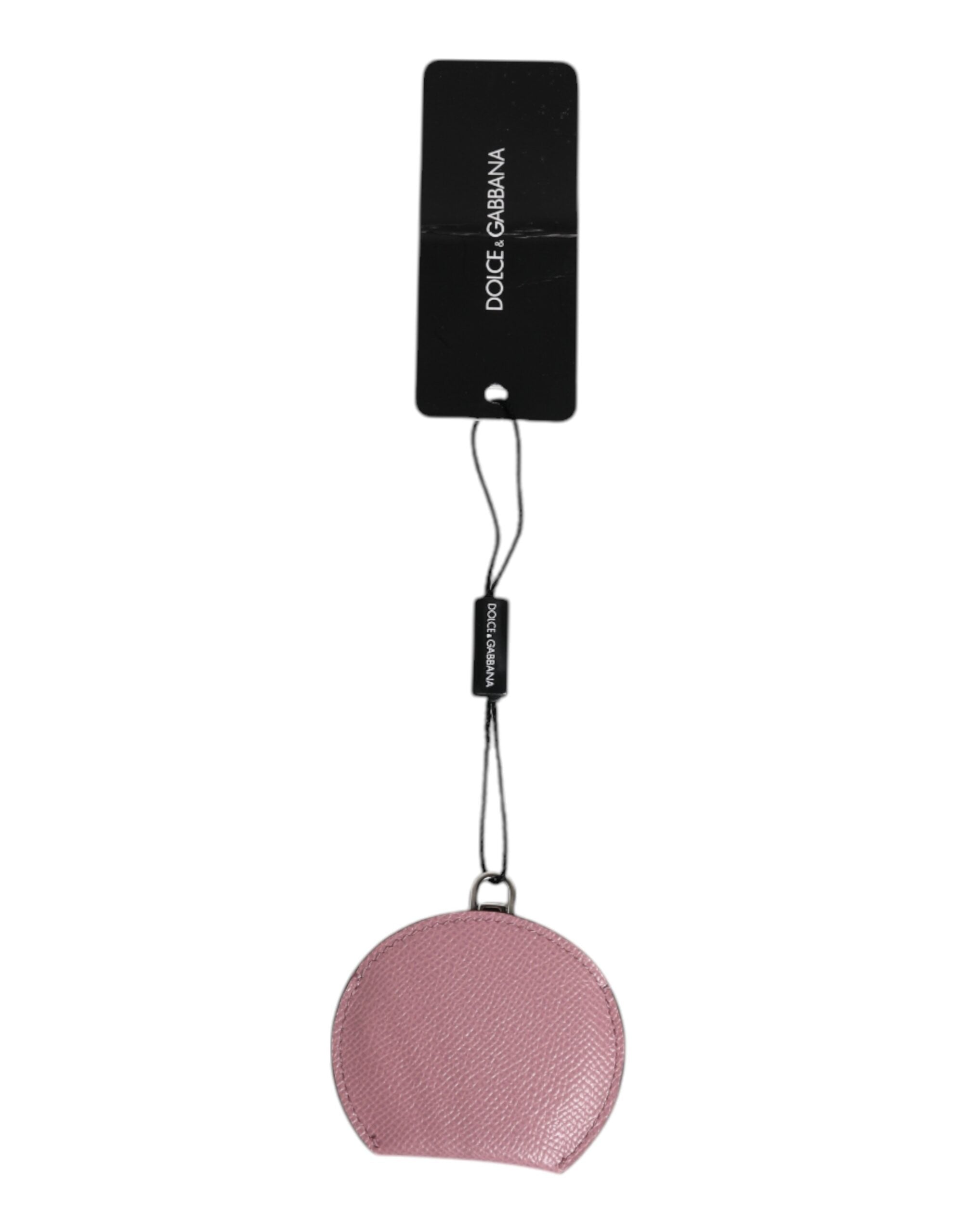 Dolce & Gabbana Pink Leather Calfskin Round Logo Hand Mirror Holder Glam Steals