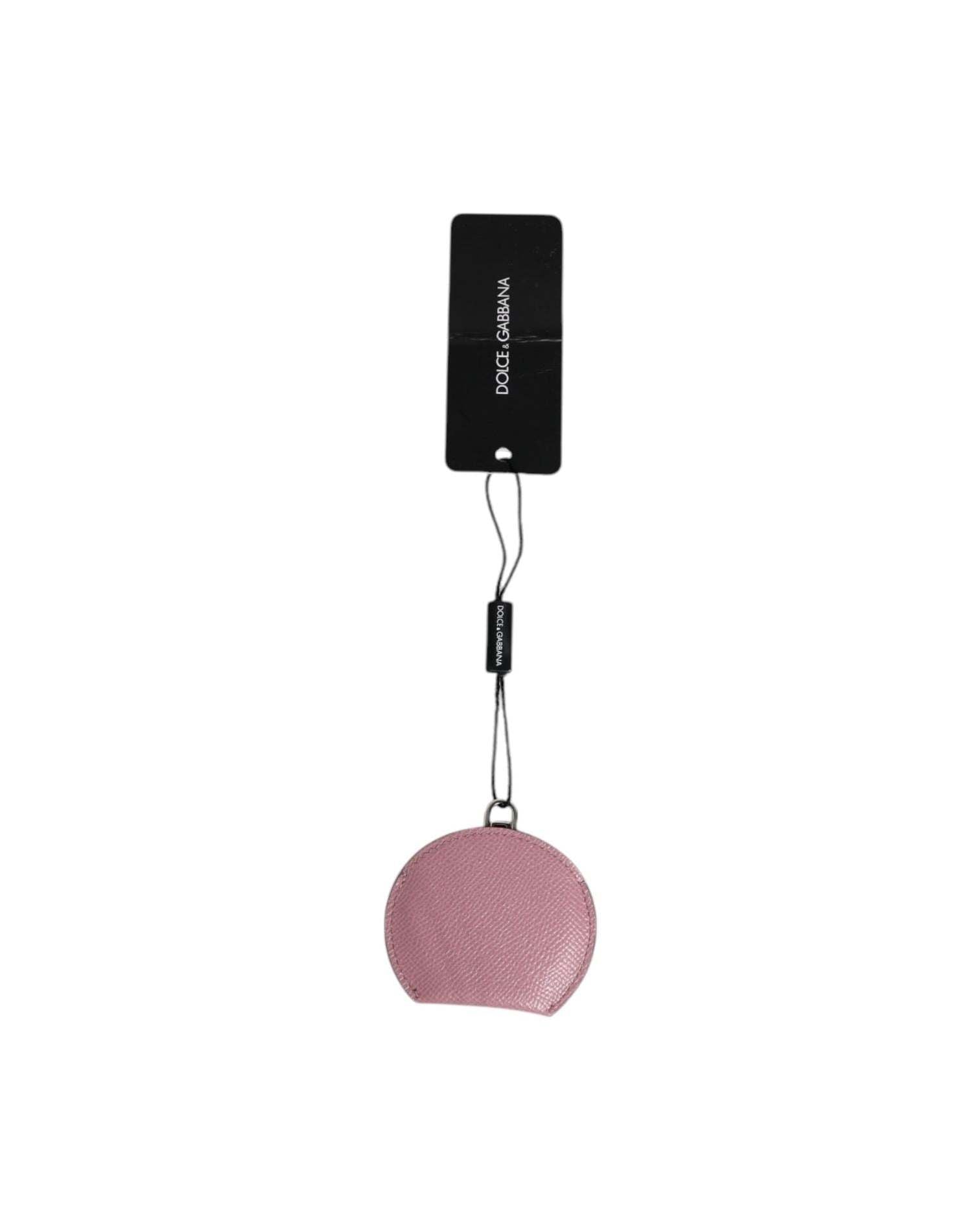 Dolce & Gabbana Pink Leather Calfskin Round Logo Hand Mirror Holder Glam Steals