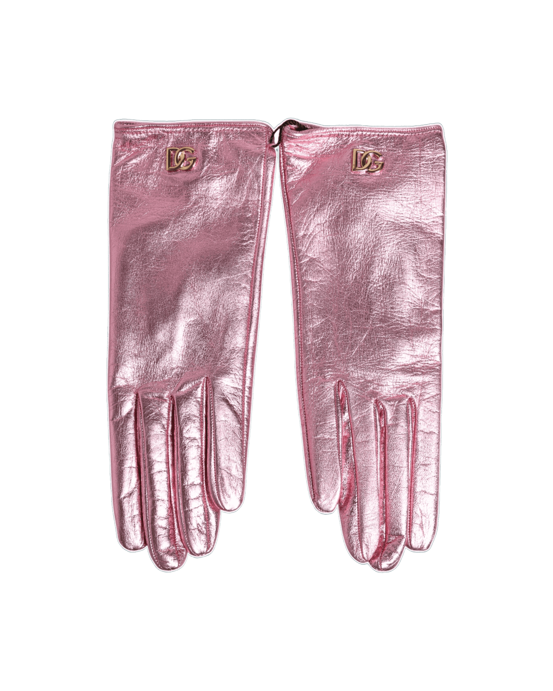 Dolce & Gabbana Pink Leather Dg Logo Wrist Length Mitten Gloves Glam Steals