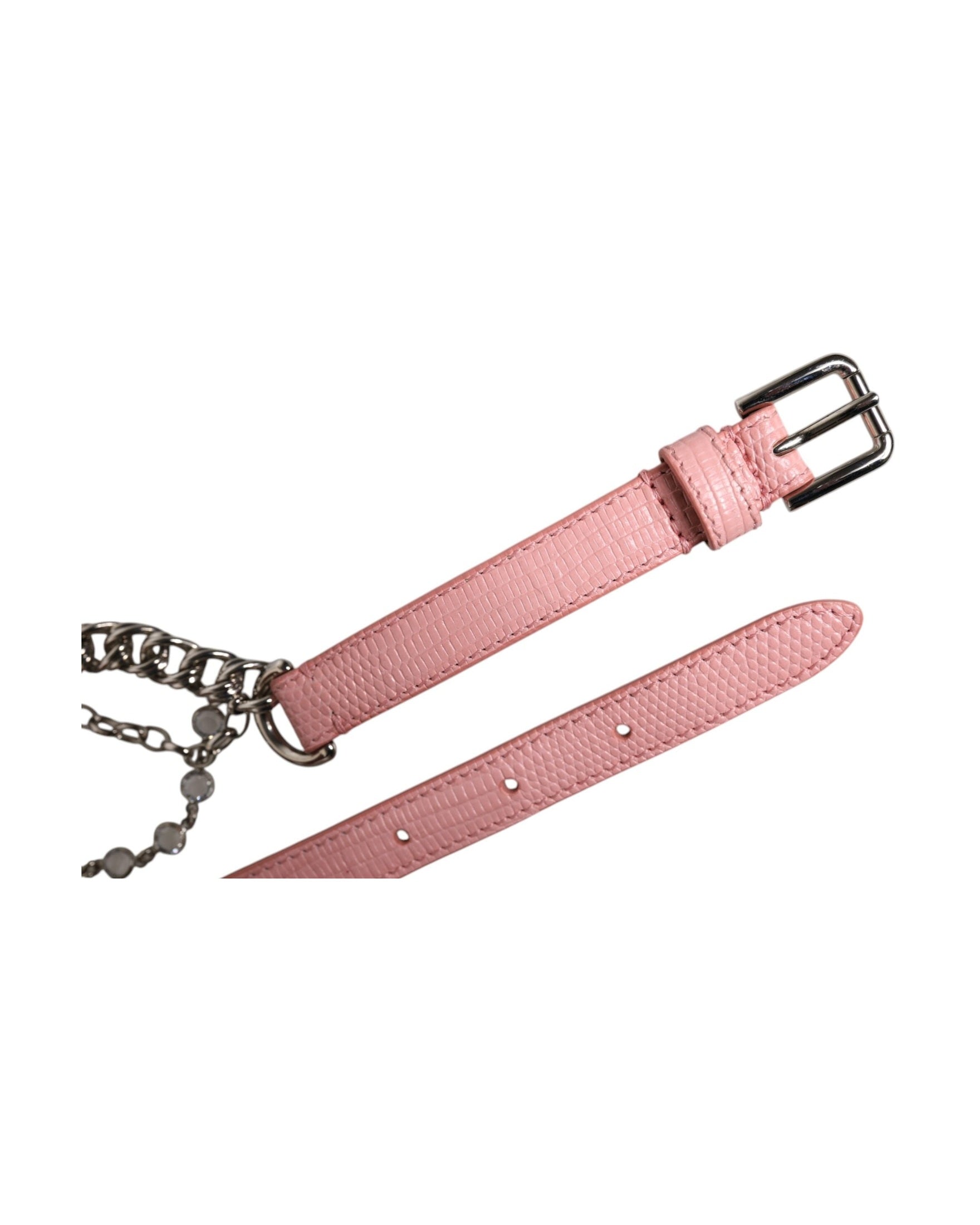 Dolce & Gabbana Pink Leather Embelished Roses Textured Belt Glam Steals
