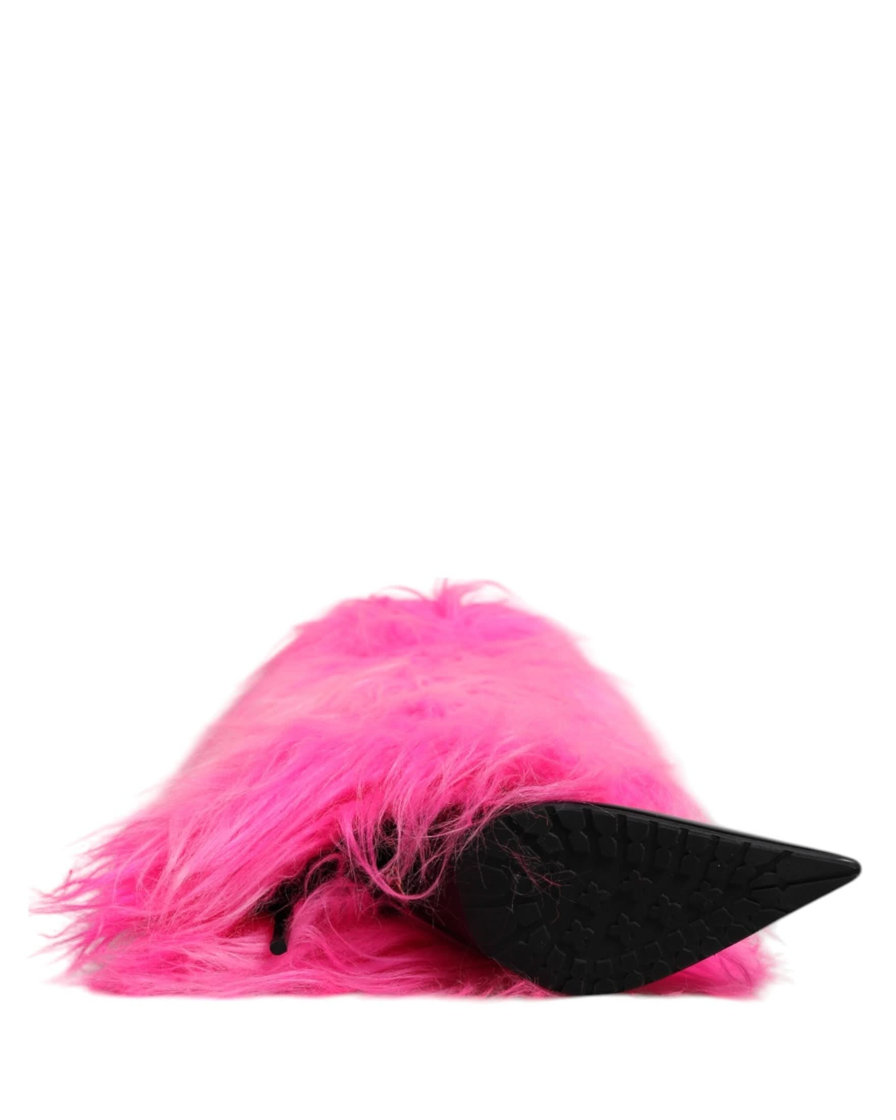 Dolce & Gabbana Pink Leather Faux Fur High Heels Boots Shoes