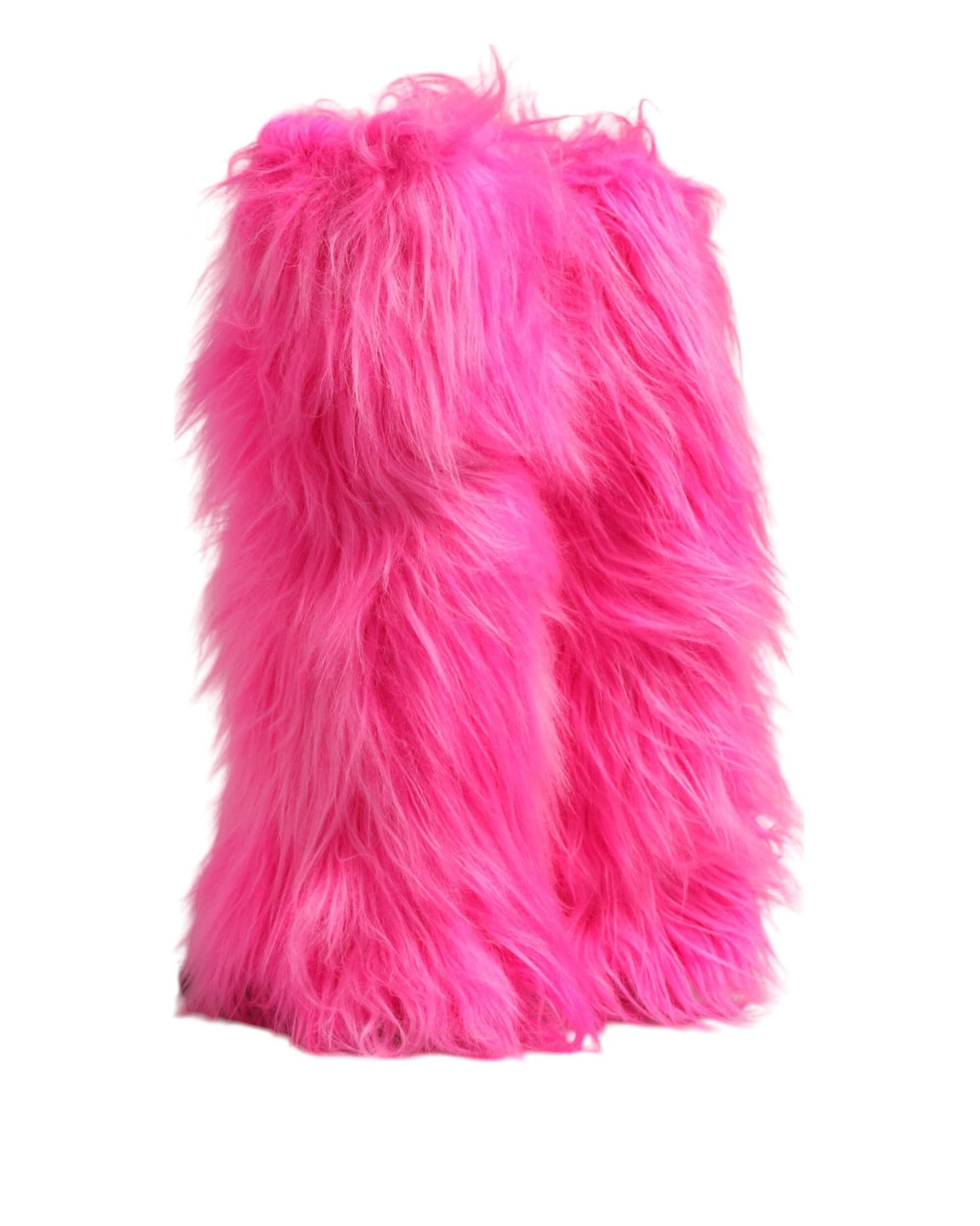 Dolce & Gabbana Pink Leather Faux Fur High Heels Boots Shoes