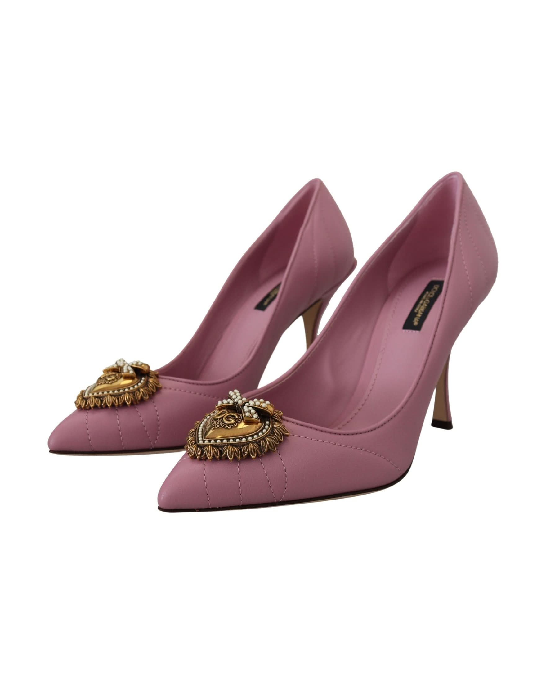 Dolce & Gabbana Pink Leather Heart Devotion Heels Heels