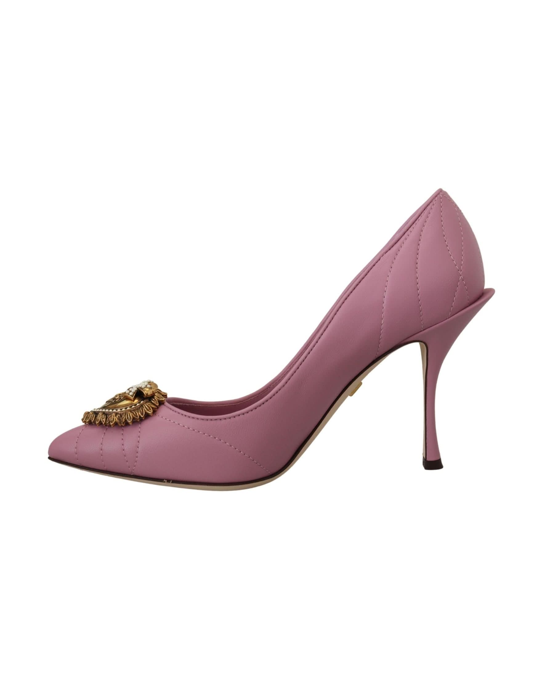 Dolce & Gabbana Pink Leather Heart Devotion Heels Heels