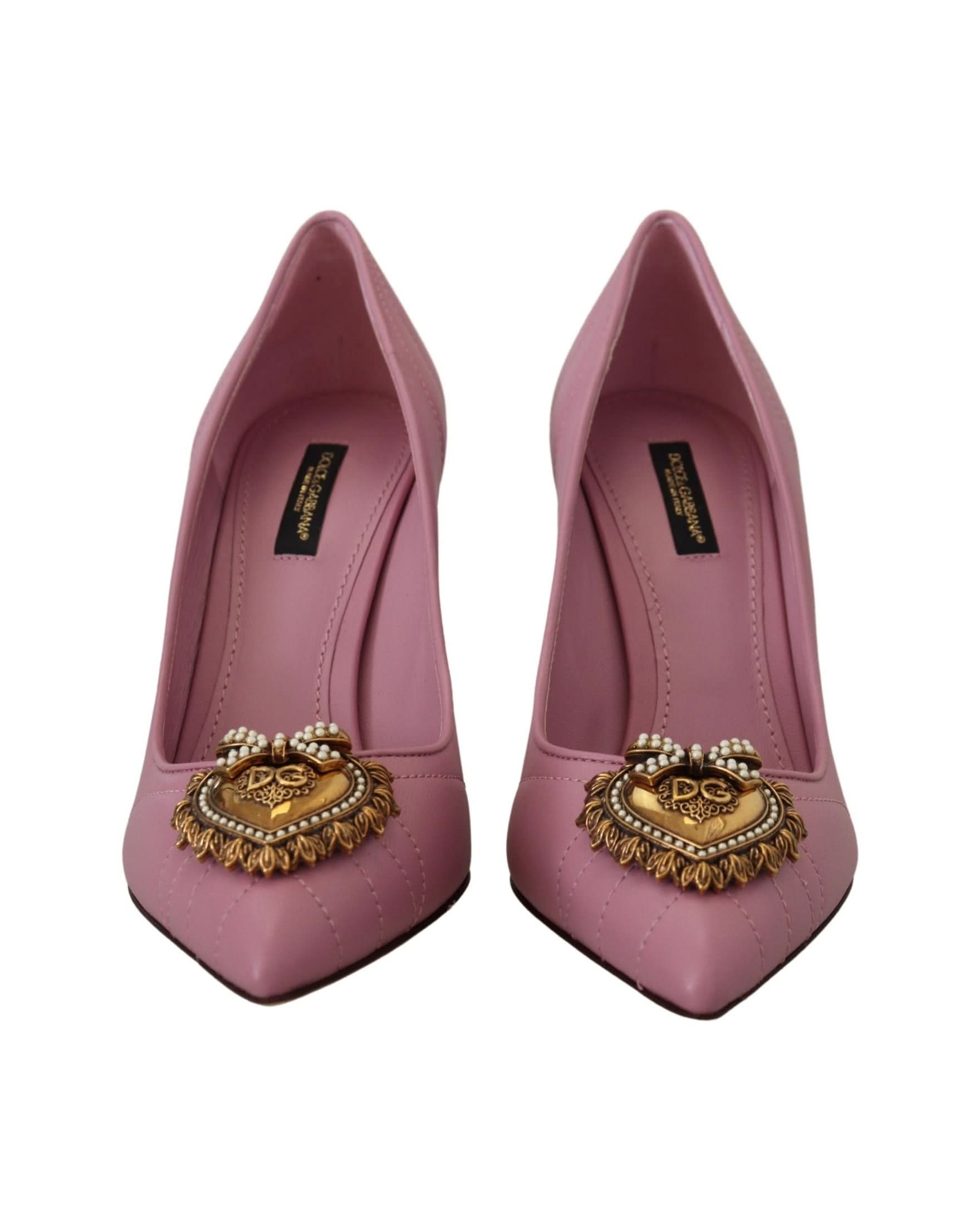 Dolce & Gabbana Pink Leather Heart Devotion Heels Heels