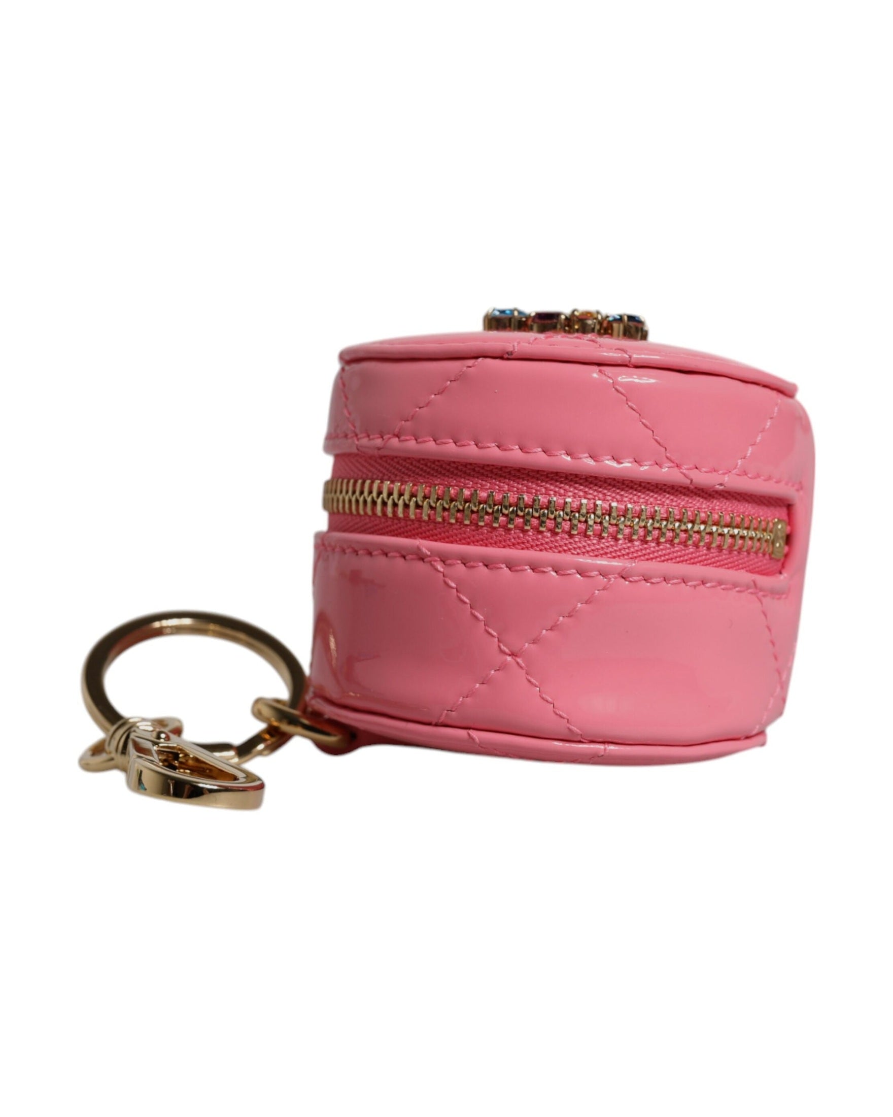 Dolce & Gabbana Pink Leather Lamb Dg Crystal Round Coin Purse Wallet Glam Steals