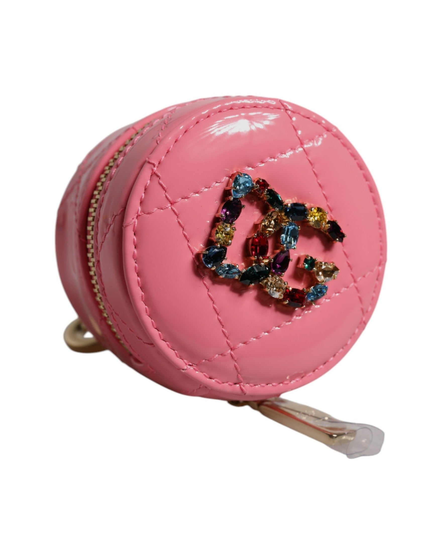 Dolce & Gabbana Pink Leather Lamb Dg Crystal Round Coin Purse Wallet Glam Steals