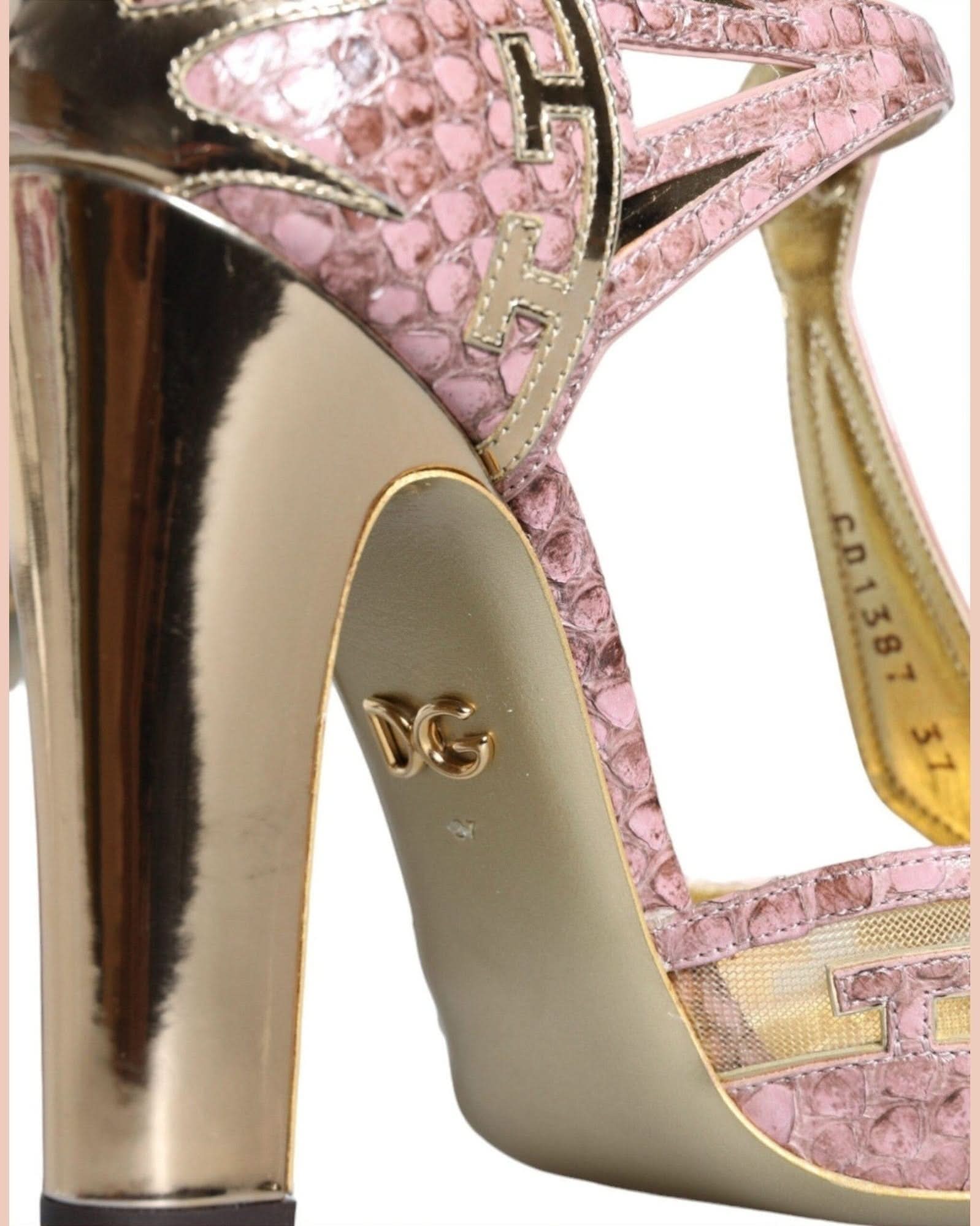 Dolce & Gabbana Pink Leather Pumps T-Strap Sandals Shoes Heels