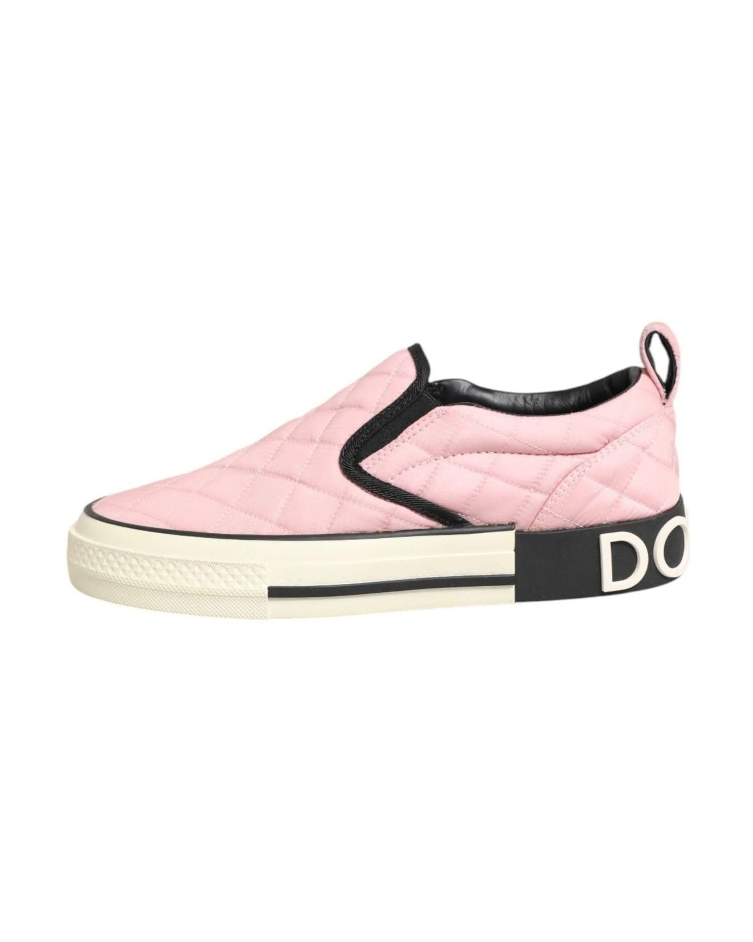 Dolce & Gabbana Pink Nylon Quilted Slip On Sneaker Shoes Sneakers