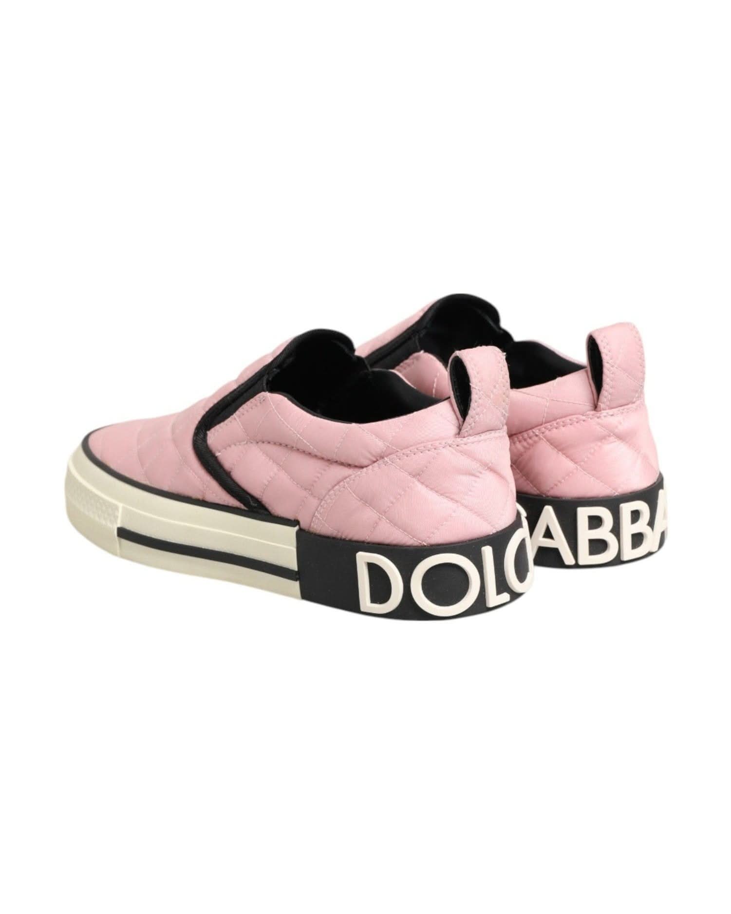 Dolce & Gabbana Pink Nylon Quilted Slip On Sneaker Shoes Sneakers