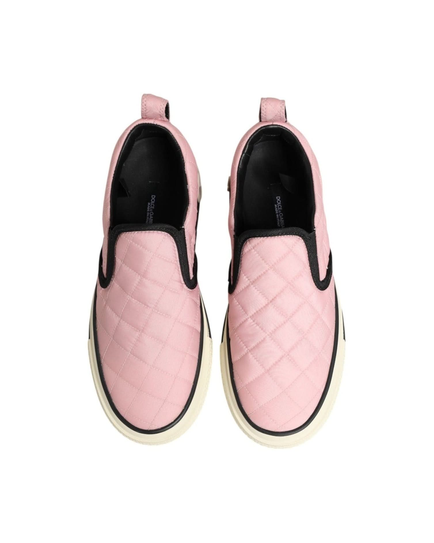 Dolce & Gabbana Pink Nylon Quilted Slip On Sneaker Shoes Sneakers
