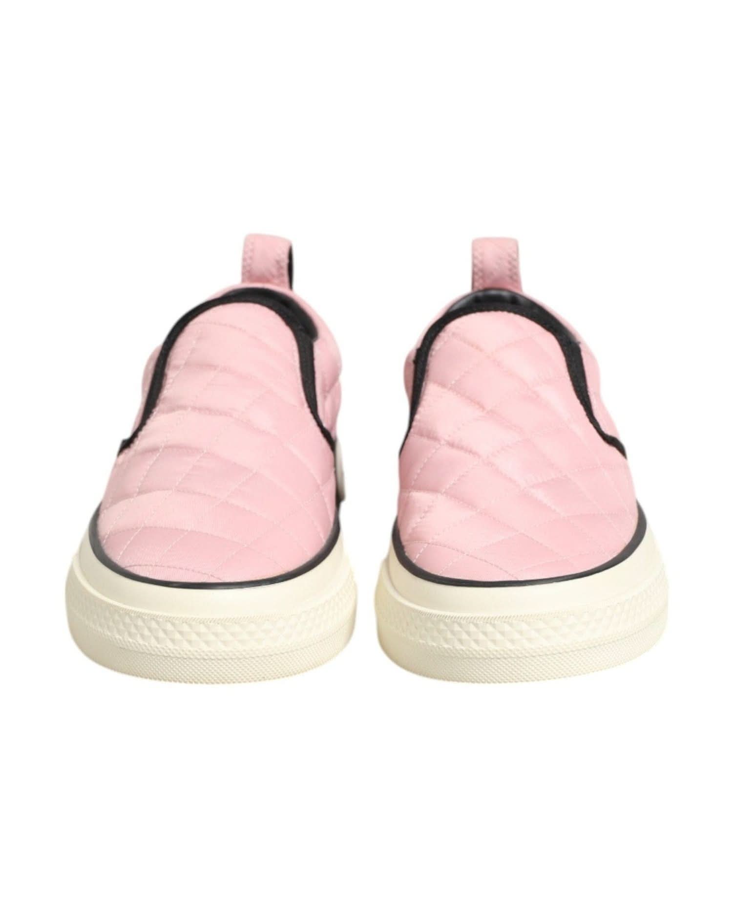 Dolce & Gabbana Pink Nylon Quilted Slip On Sneaker Shoes Sneakers