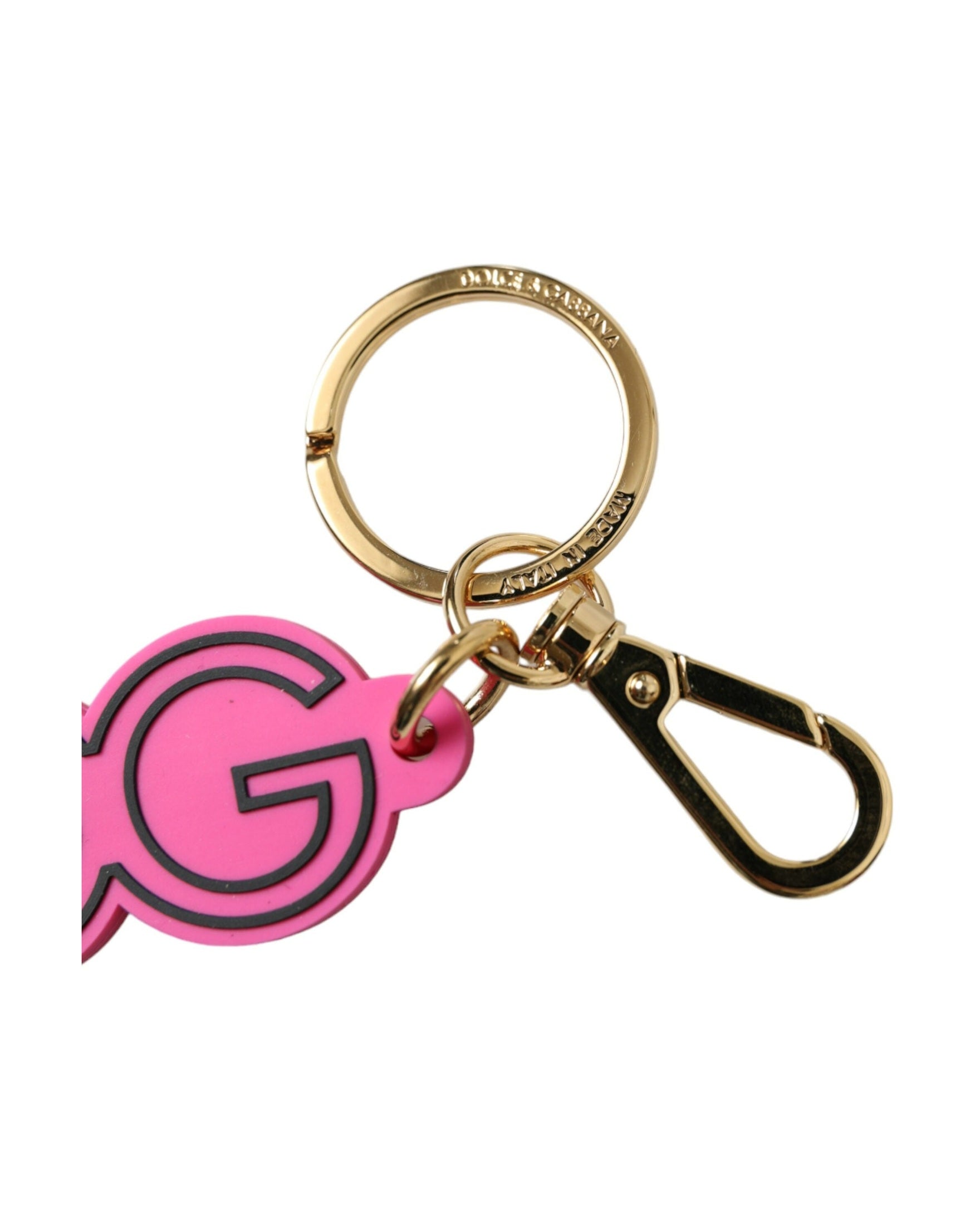 Dolce & Gabbana Pink Rubber Gold Tone Metal Dg Logo Keyring Keychain Glam Steals