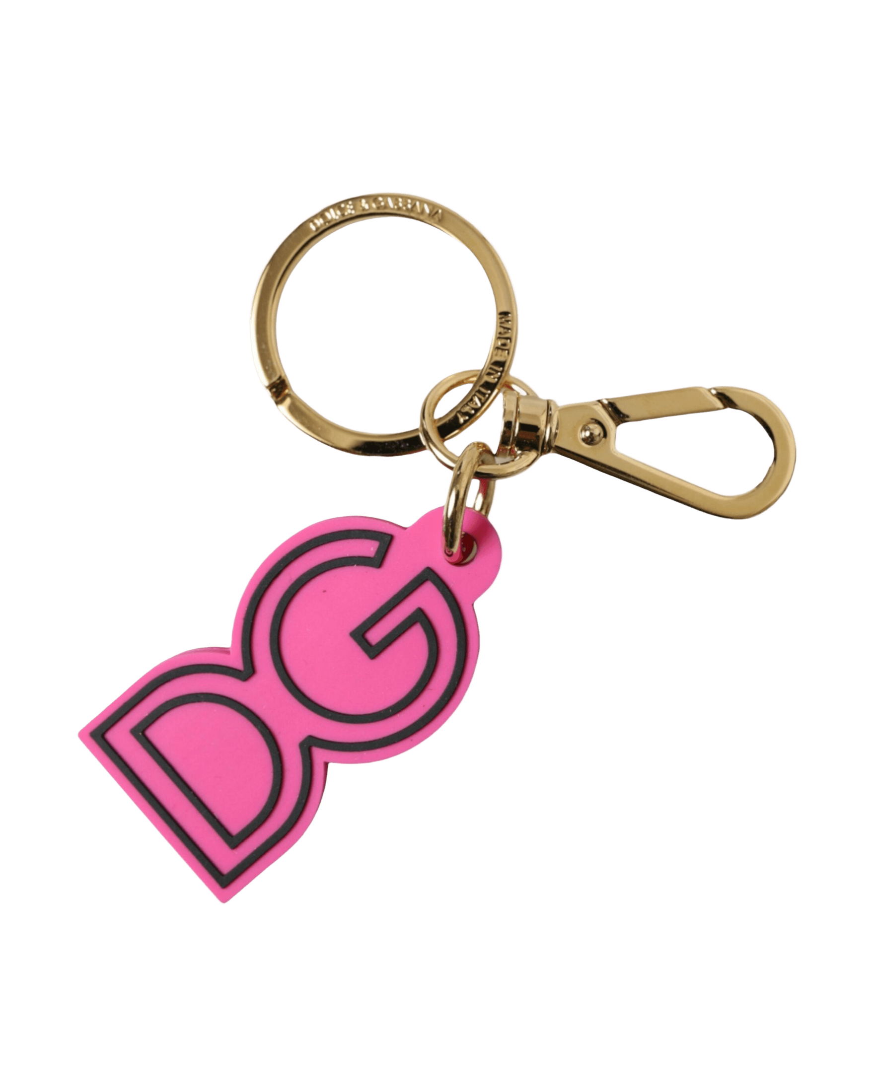 Dolce & Gabbana Pink Rubber Gold Tone Metal Dg Logo Keyring Keychain Glam Steals
