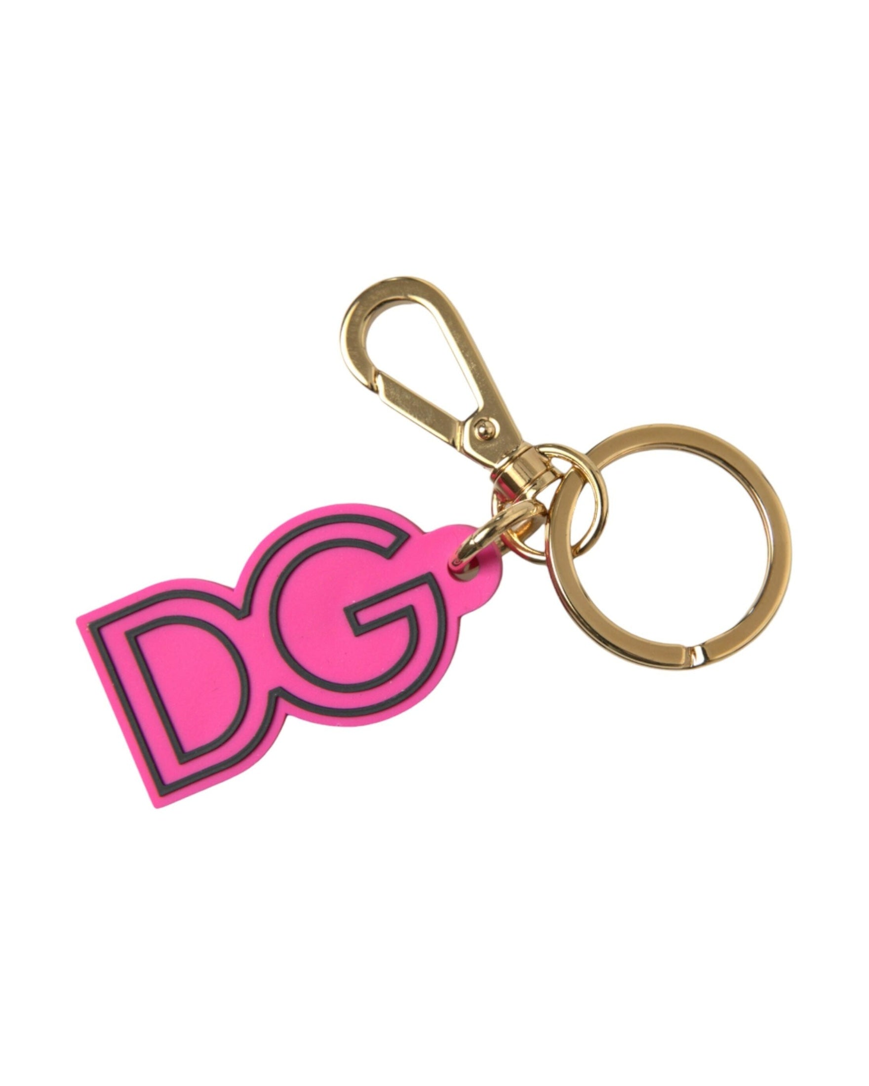 Dolce & Gabbana Pink Rubber Gold Tone Metal Dg Logo Keyring Keychain Glam Steals