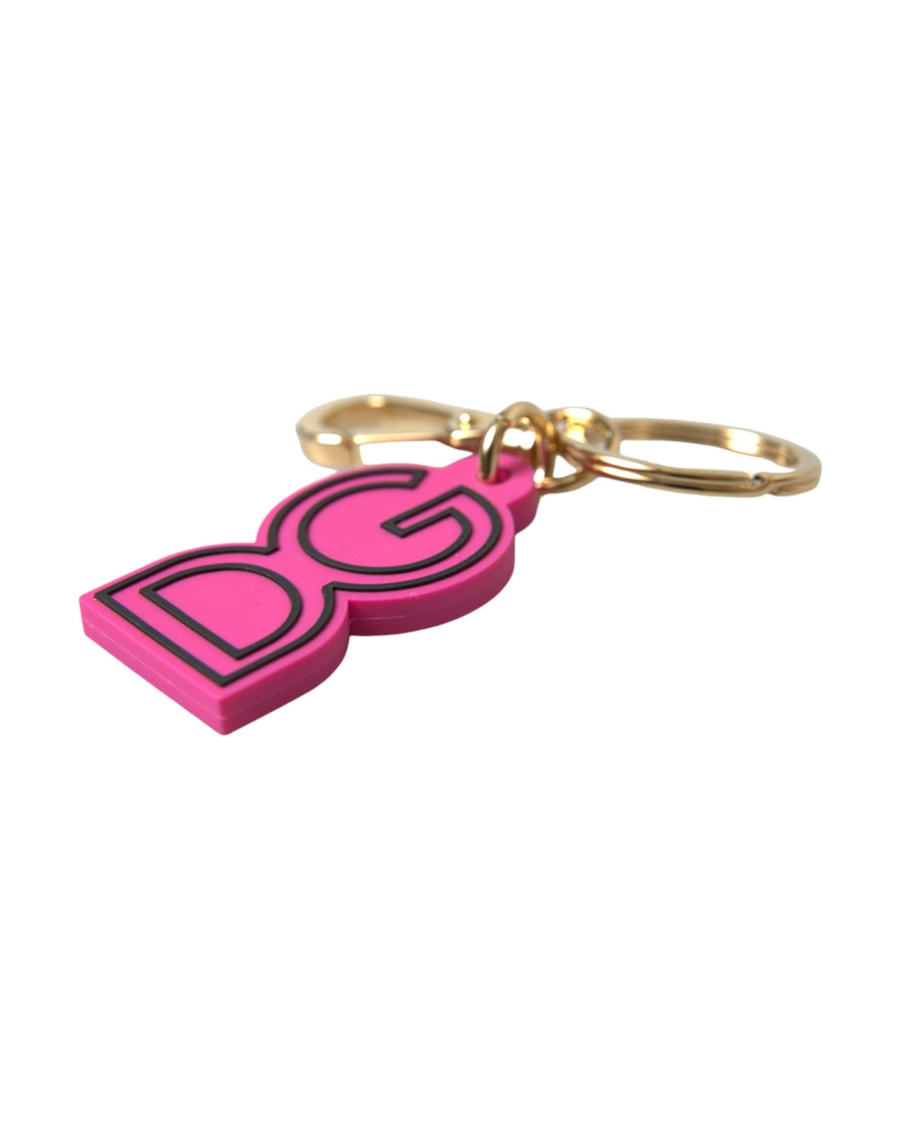 Dolce & Gabbana Pink Rubber Gold Tone Metal Dg Logo Keyring Keychain Glam Steals