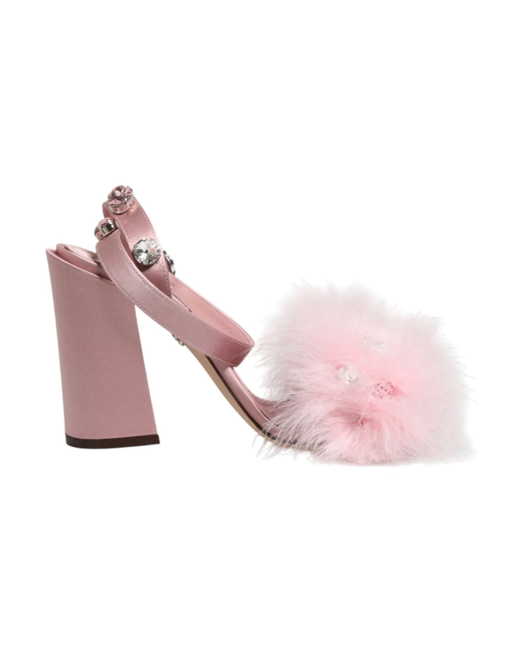 Dolce & Gabbana Pink Sequined Ankle Strap Sandals Shoes Heels