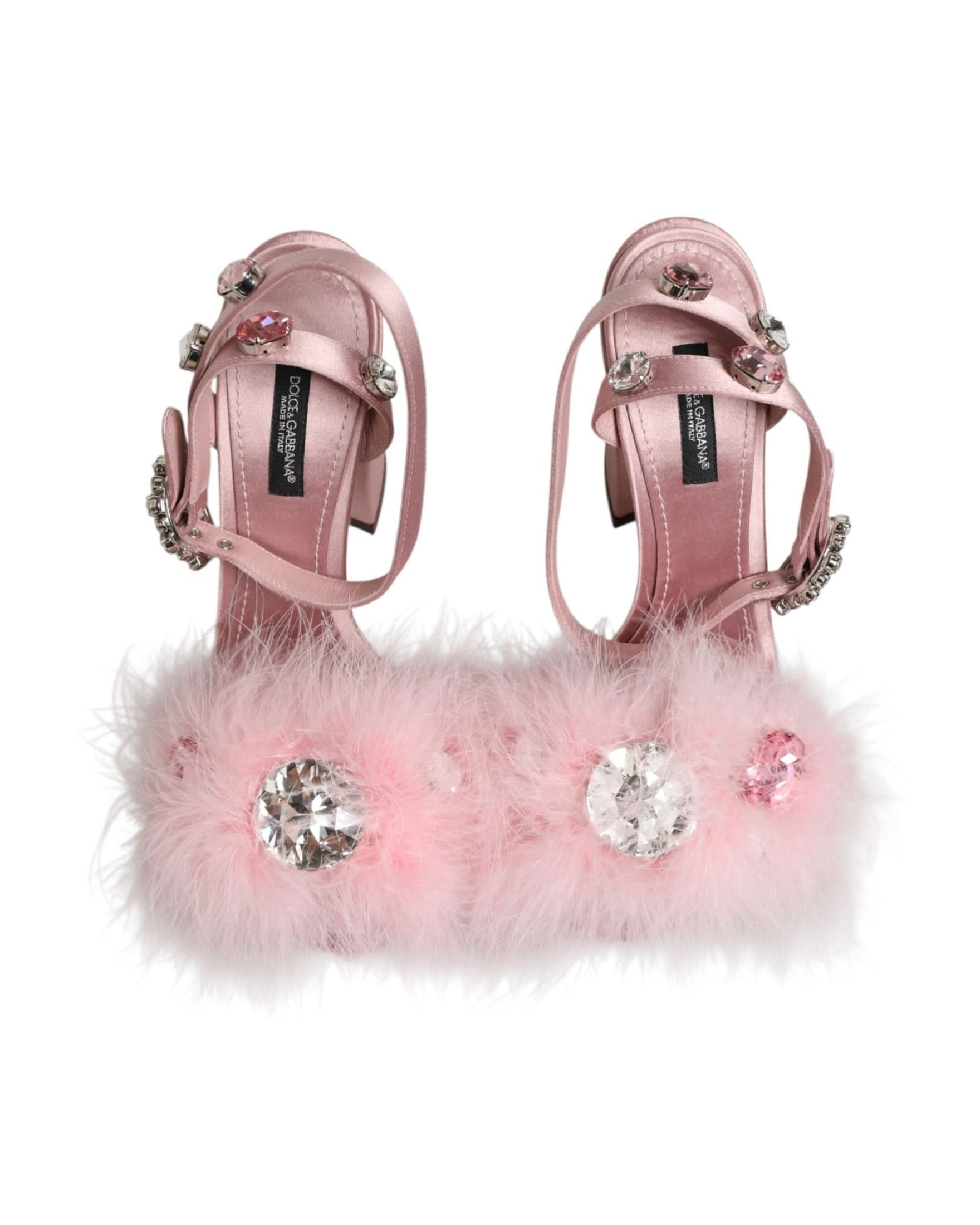 Dolce & Gabbana Pink Sequined Ankle Strap Sandals Shoes Heels