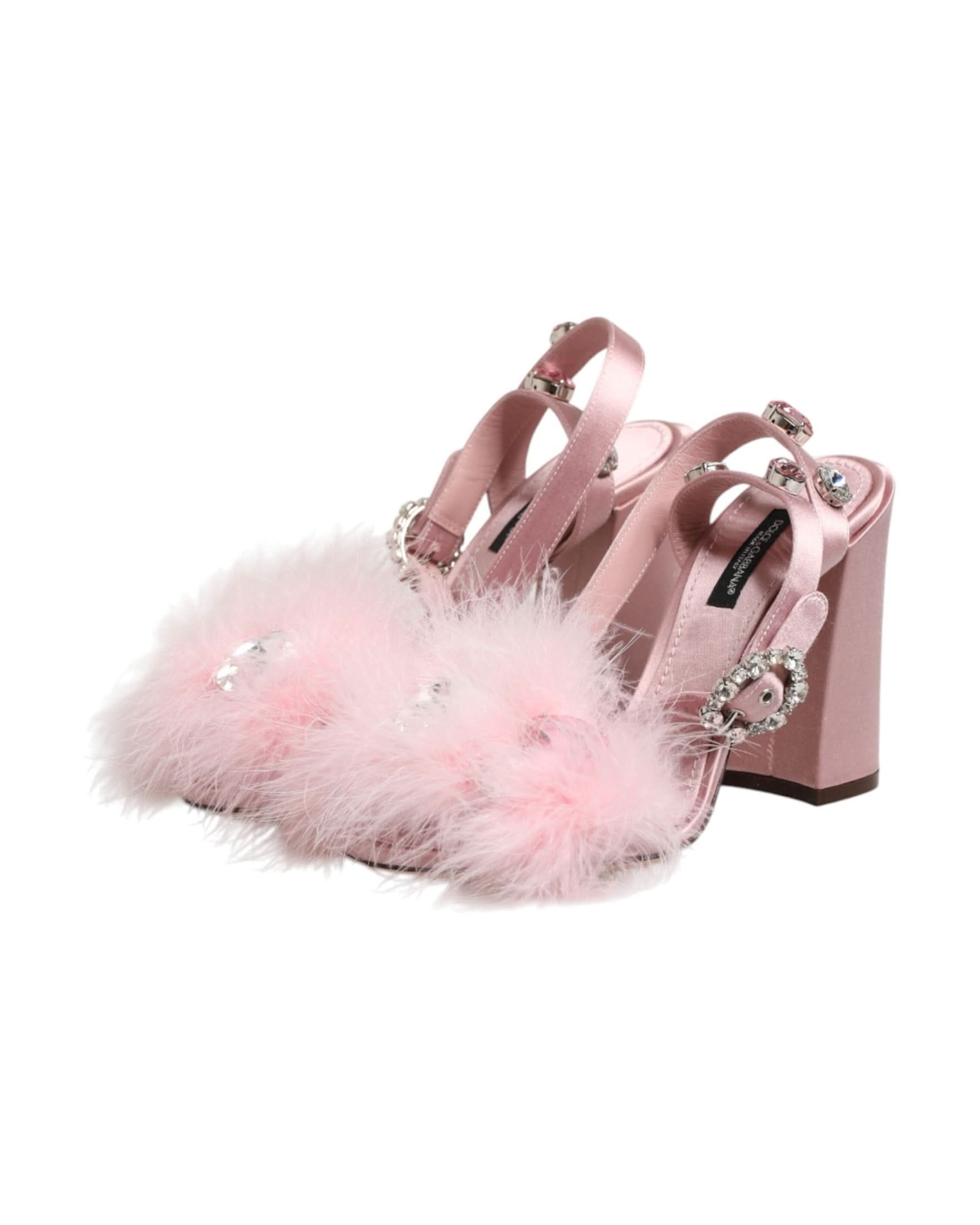 Dolce & Gabbana Pink Sequined Ankle Strap Sandals Shoes Heels