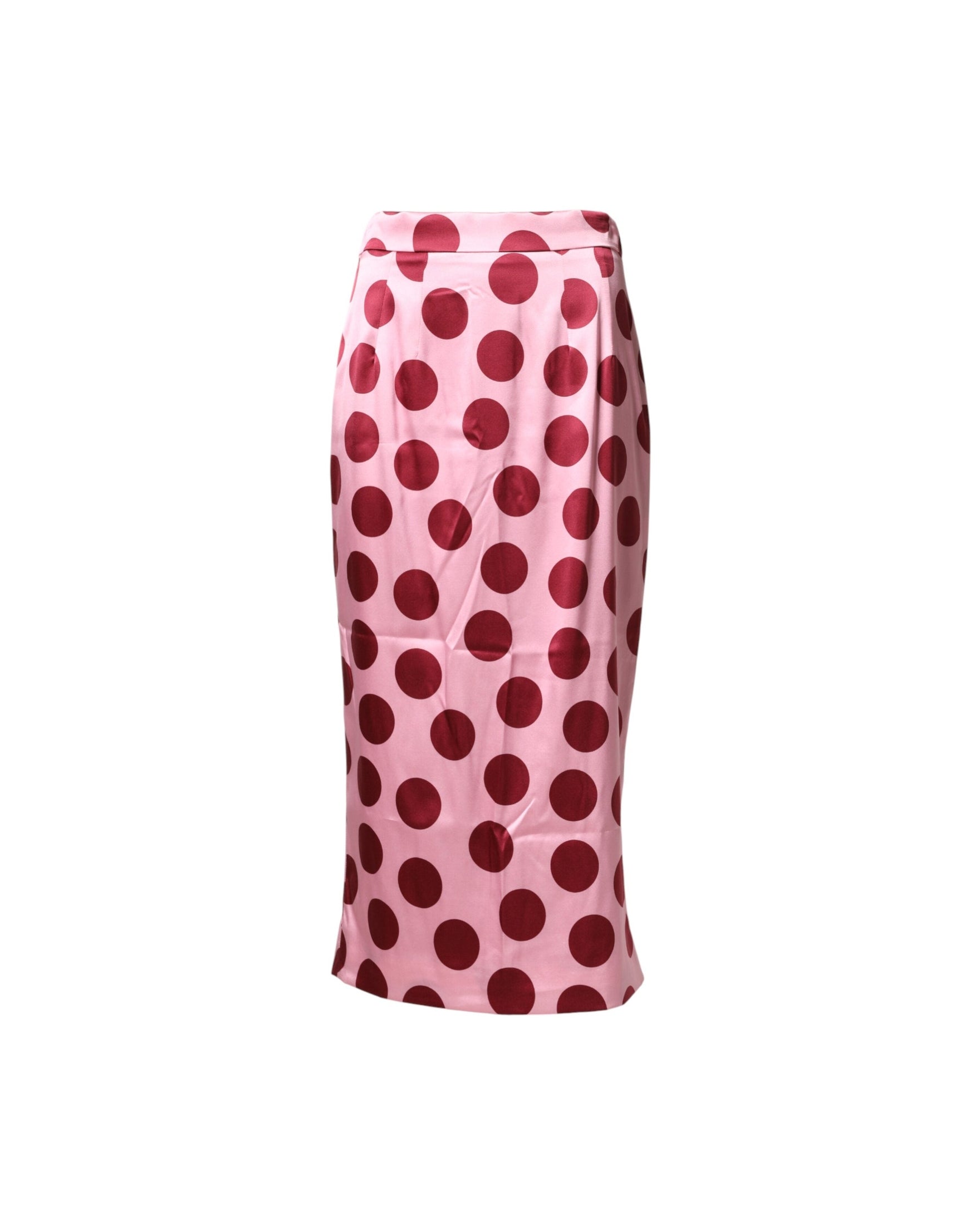 Dolce & Gabbana Pink Silk Polka Dot Pencil Cut Midi Skirt Glam Steals