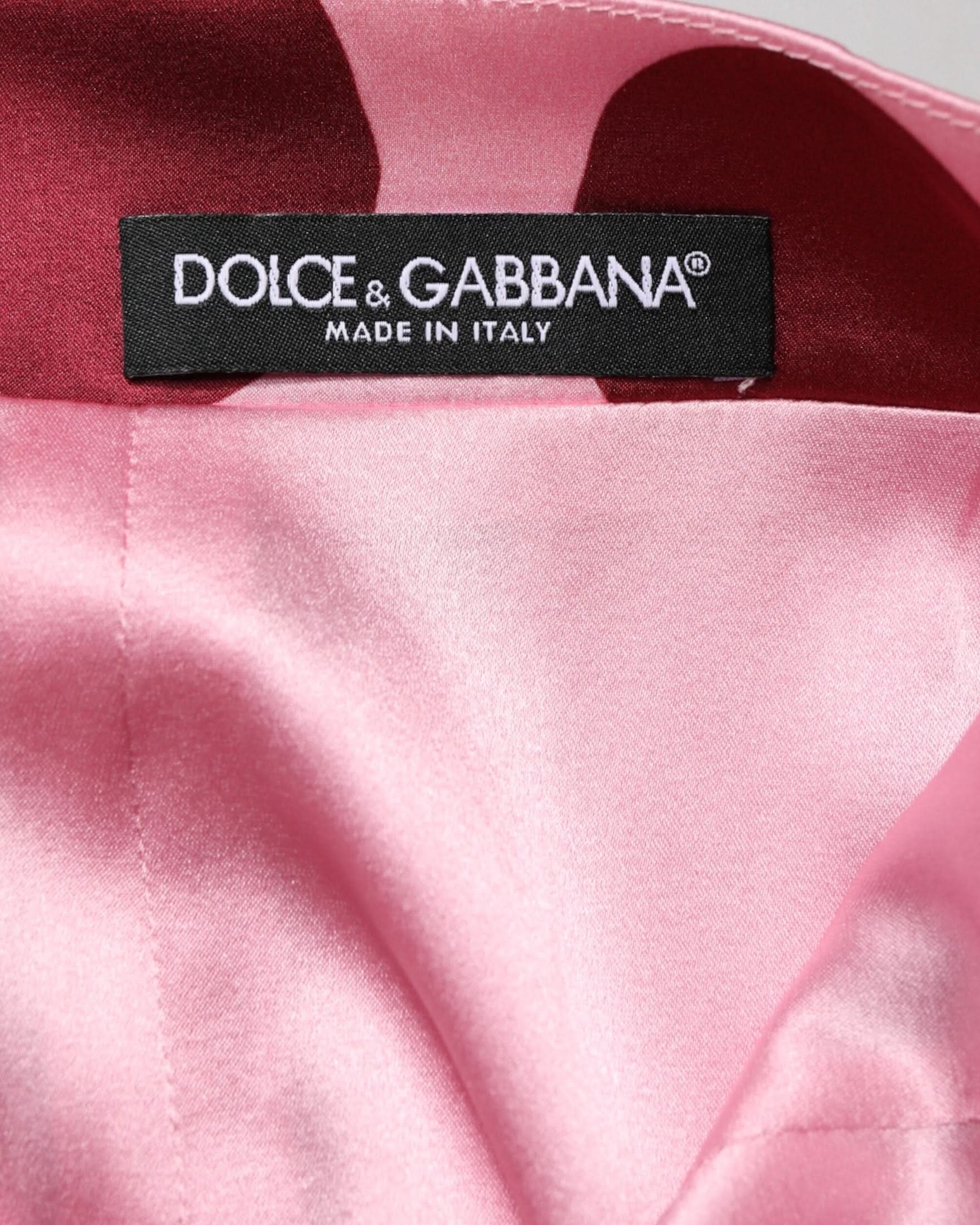Dolce & Gabbana Pink Silk Polka Dot Pencil Cut Midi Skirt Skirts