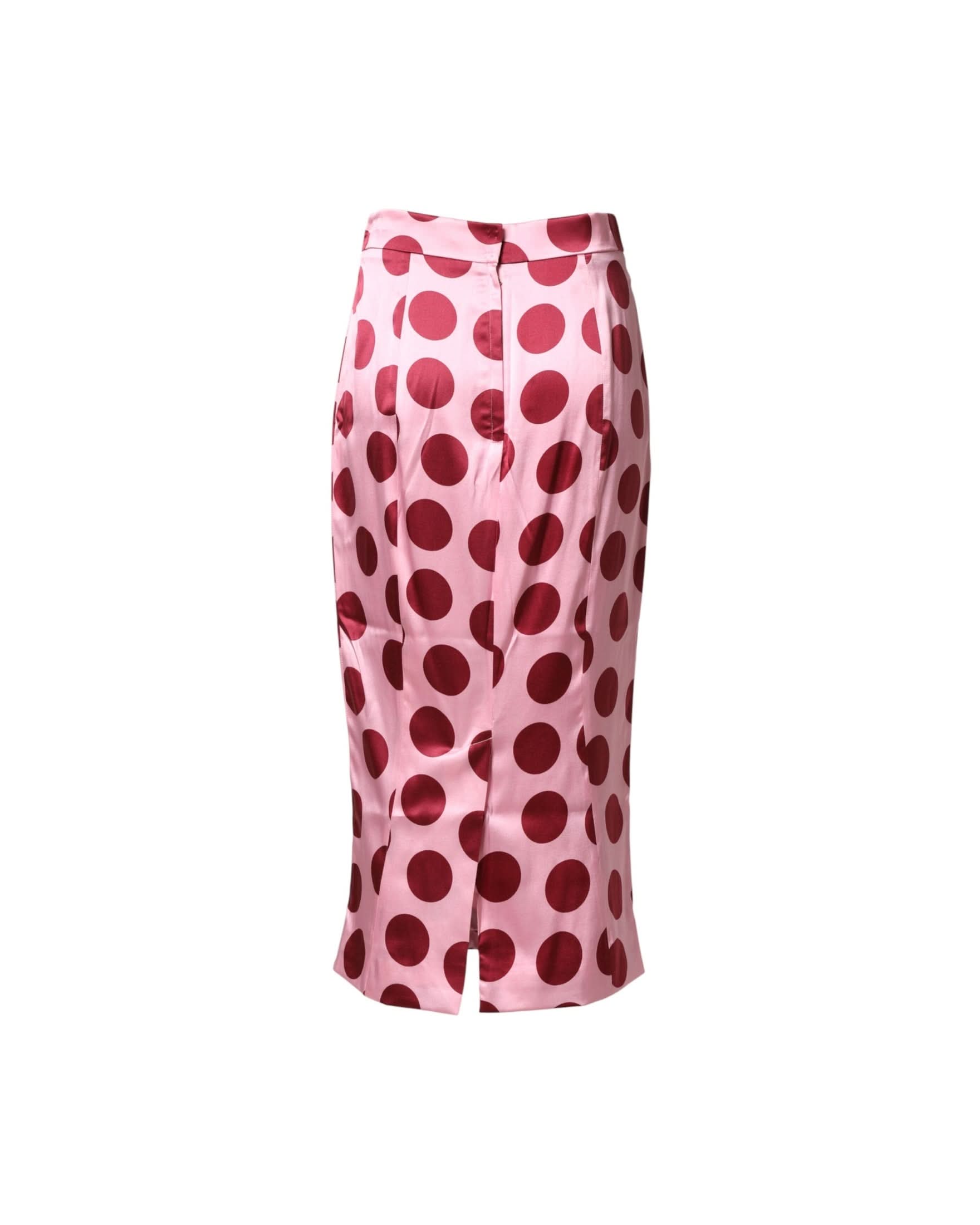 Dolce & Gabbana Pink Silk Polka Dot Pencil Cut Midi Skirt Skirts