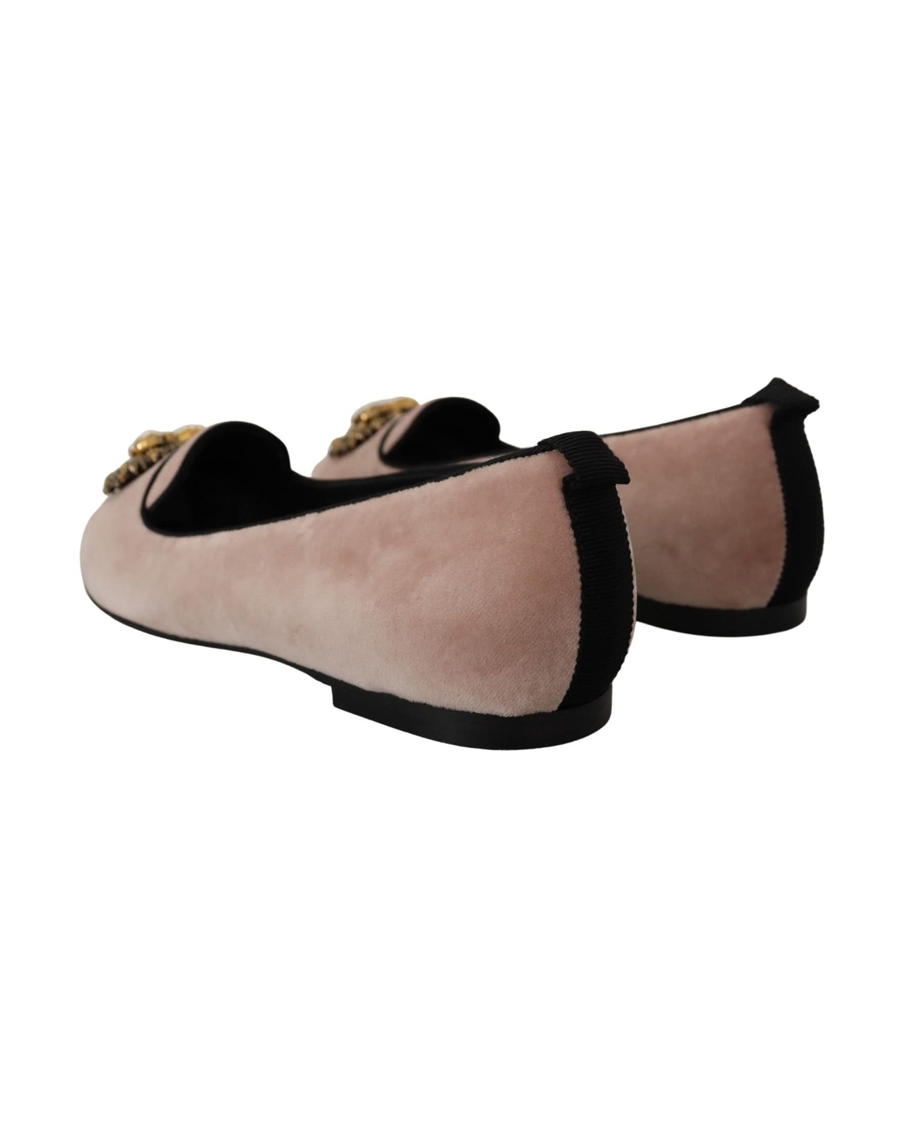 Dolce & Gabbana Pink Velvet Slip Ons Loafers Flats Shoes Flats