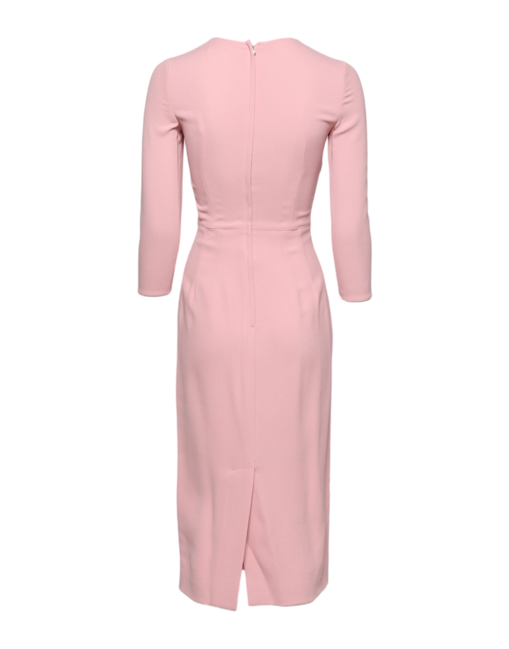 Dolce & Gabbana Pink Viscose 3/4 Sleeves Sheath Midi Dress Glam Steals