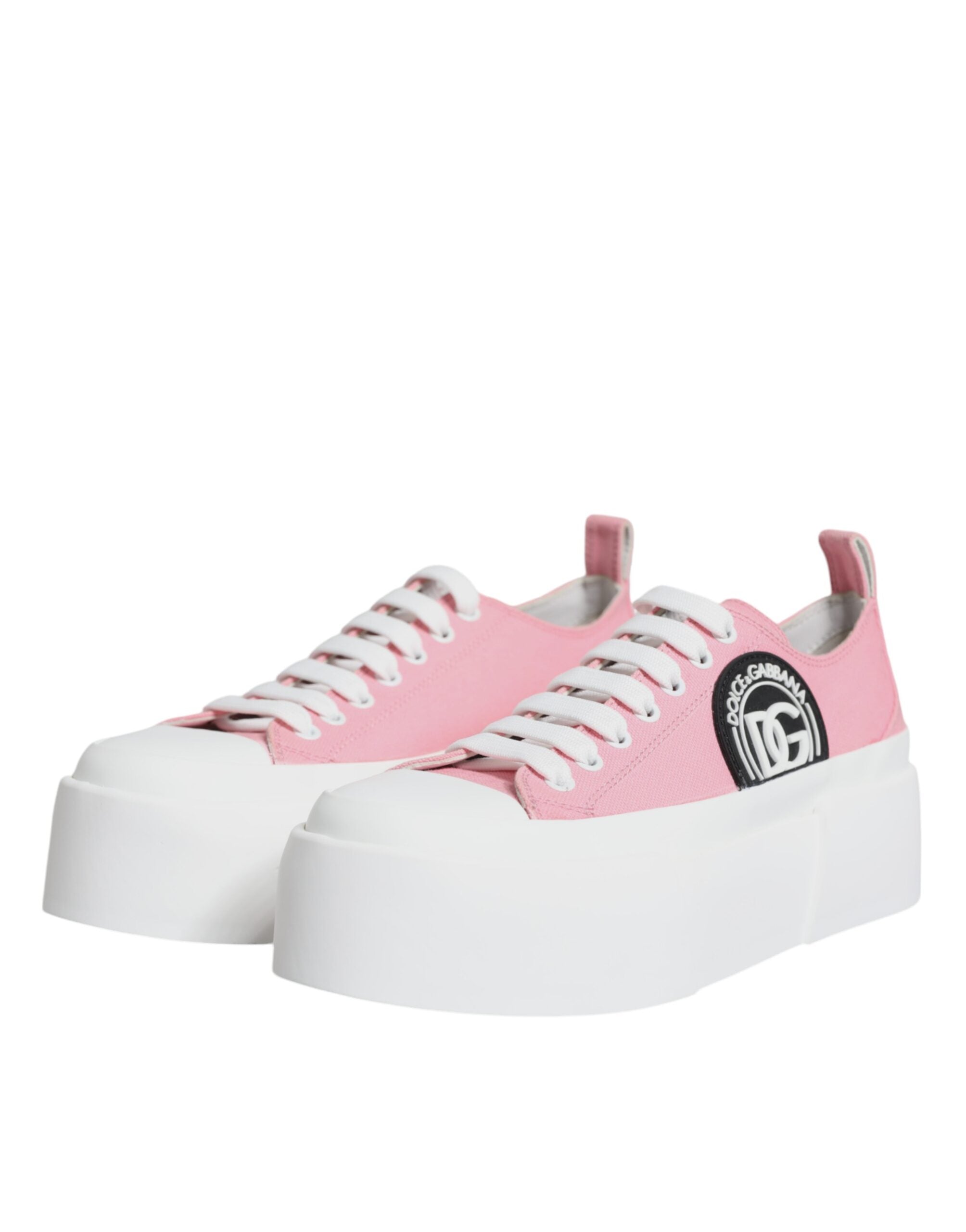 Dolce & Gabbana Pink White Canvas Logo Low Top Sneakers Shoes Glam Steals