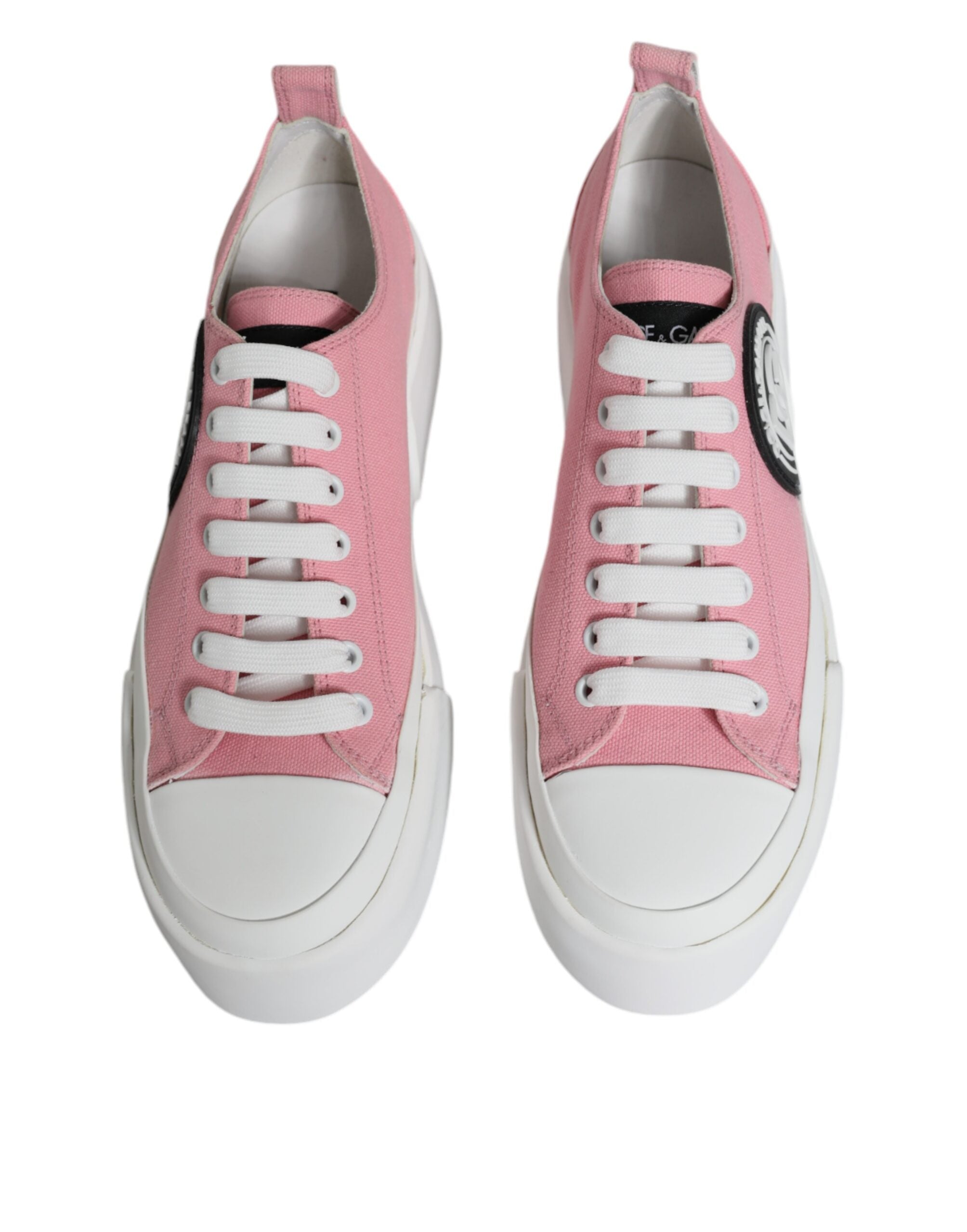 Dolce & Gabbana Pink White Canvas Logo Low Top Sneakers Shoes Glam Steals