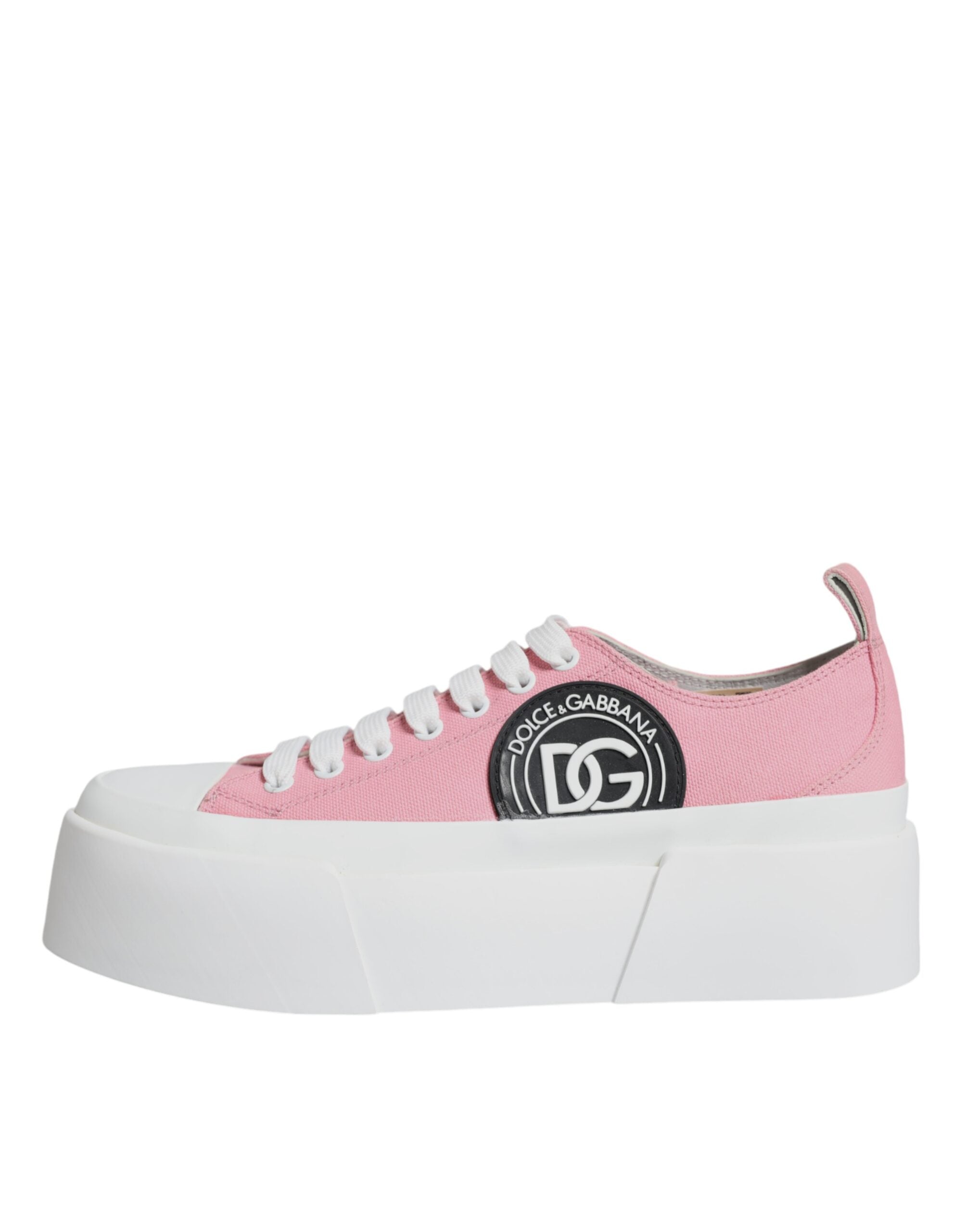 Dolce & Gabbana Pink White Canvas Logo Low Top Sneakers Shoes Glam Steals