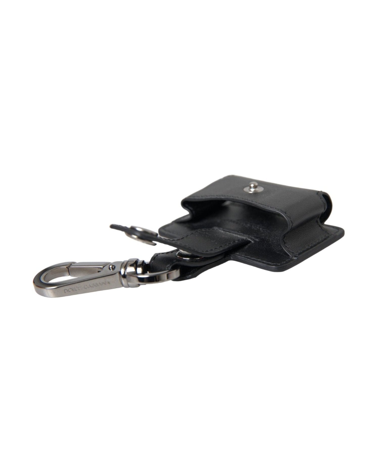 Dolce & Gabbana Plain Leather Metal Airpods Black Silver Case Glam Steals