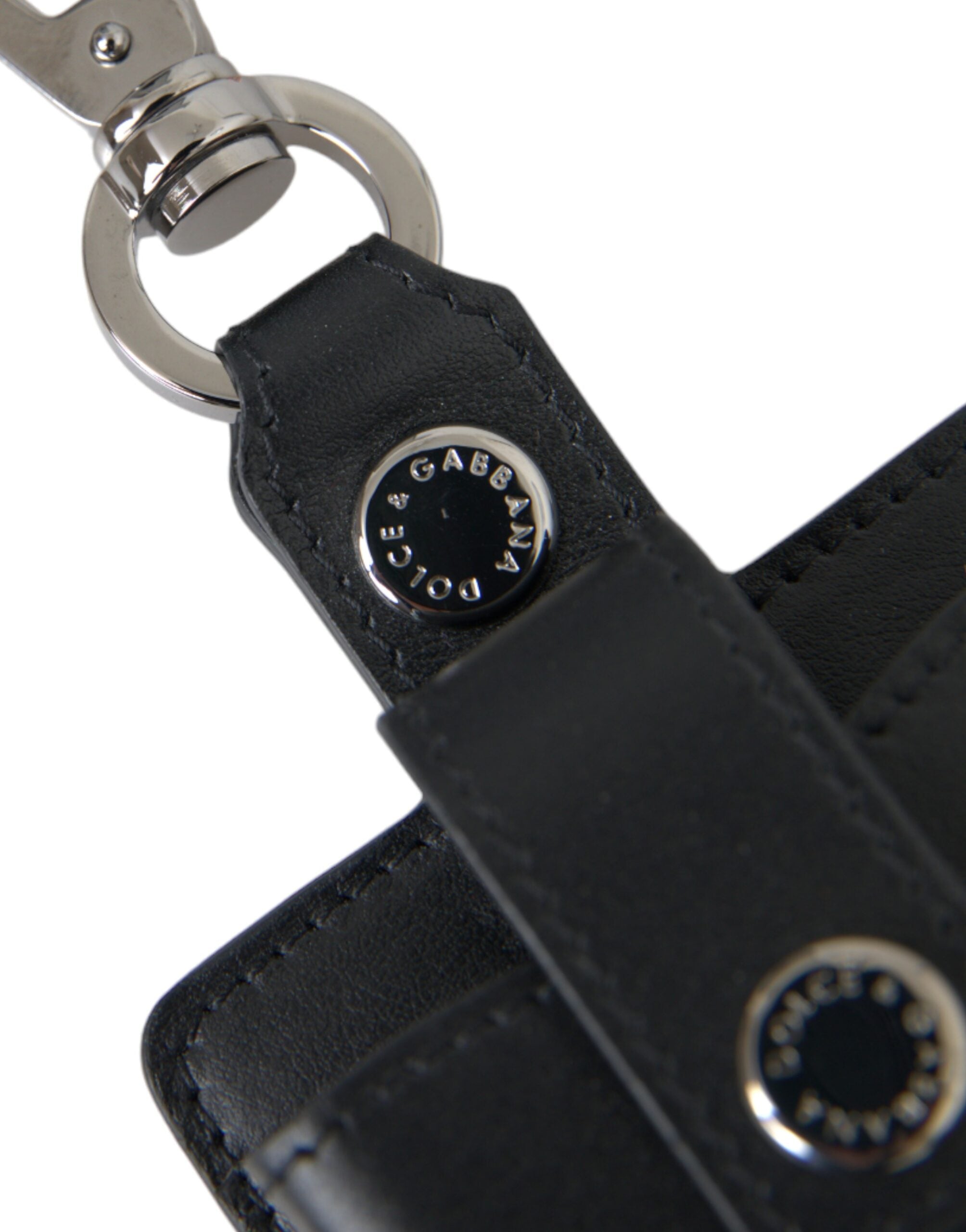 Dolce & Gabbana Plain Leather Metal Airpods Black Silver Case Glam Steals