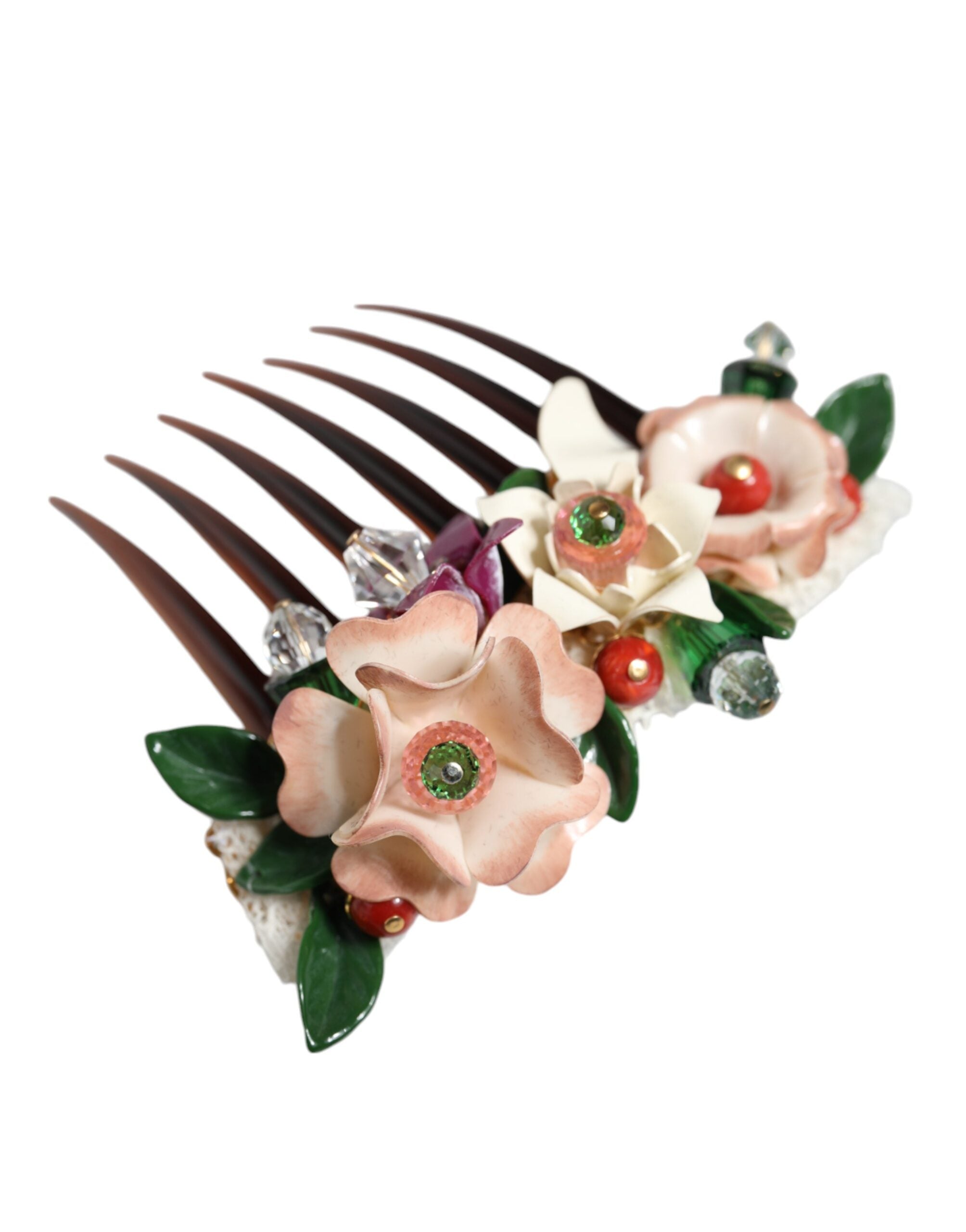 Dolce & Gabbana Plastic Crystal Floral Women Hair Brown Comb Glam Steals