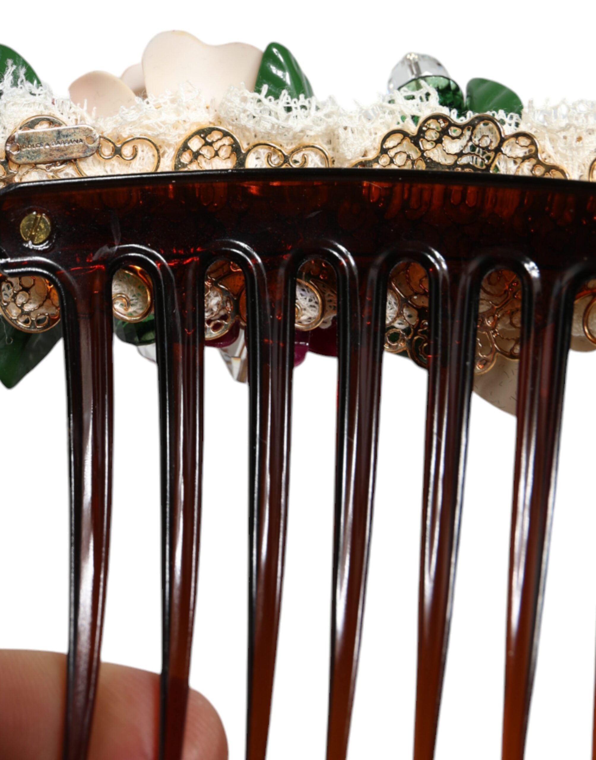 Dolce & Gabbana Plastic Crystal Floral Women Hair Brown Comb Glam Steals