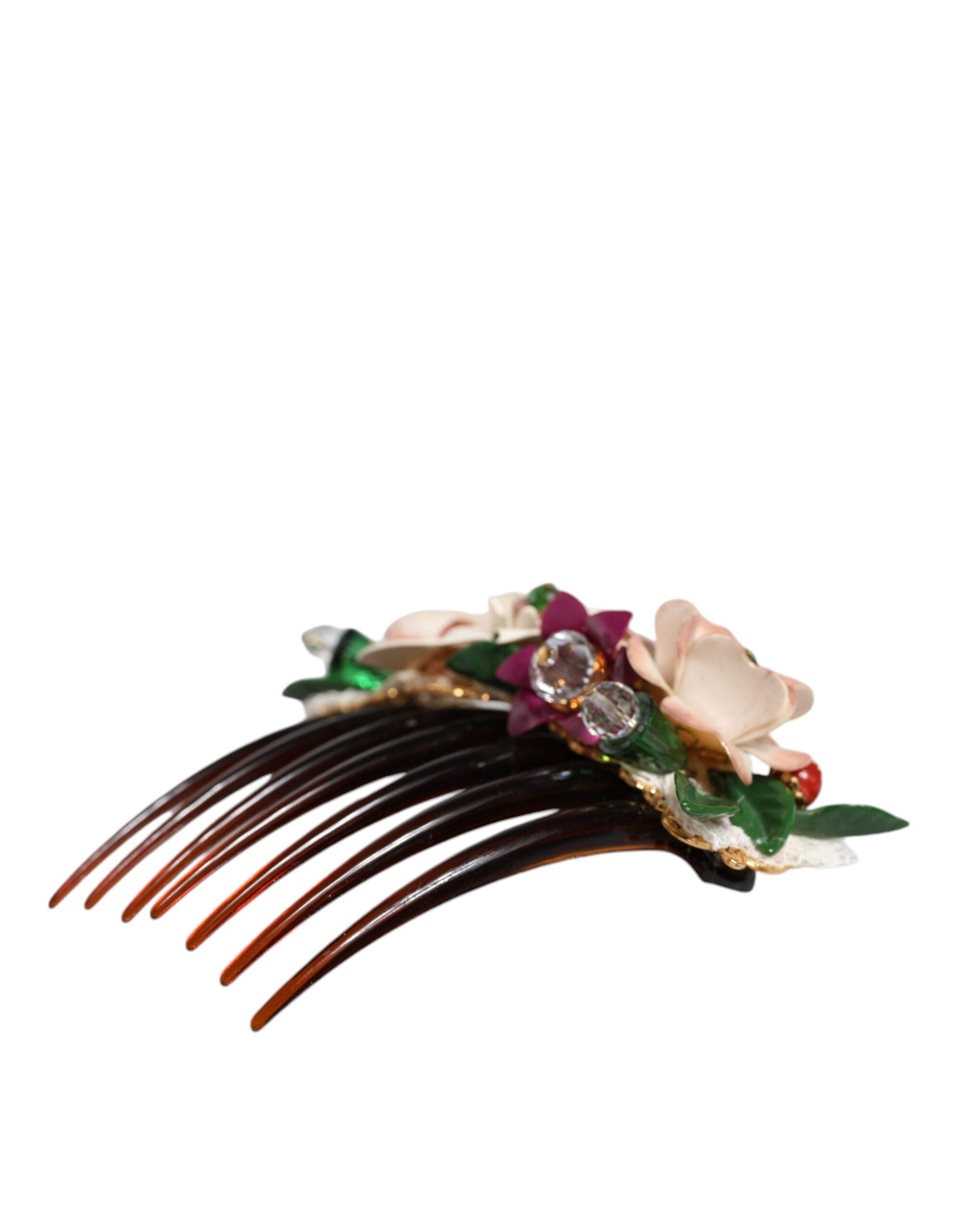Dolce & Gabbana Plastic Crystal Floral Women Hair Brown Comb Glam Steals