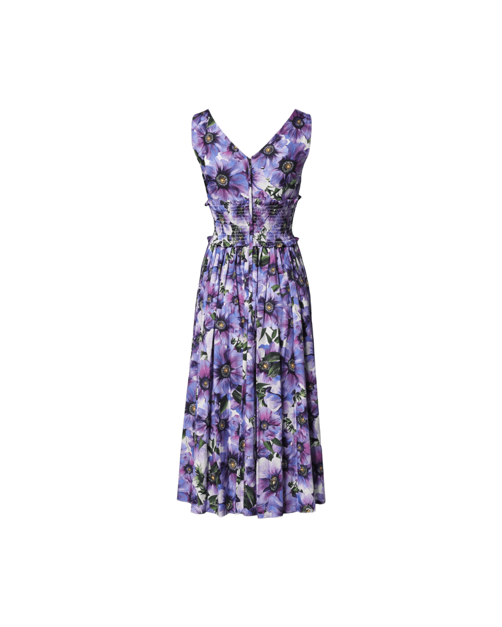Dolce & Gabbana Purple Anemone Print Pleated Midi Dress Dresses