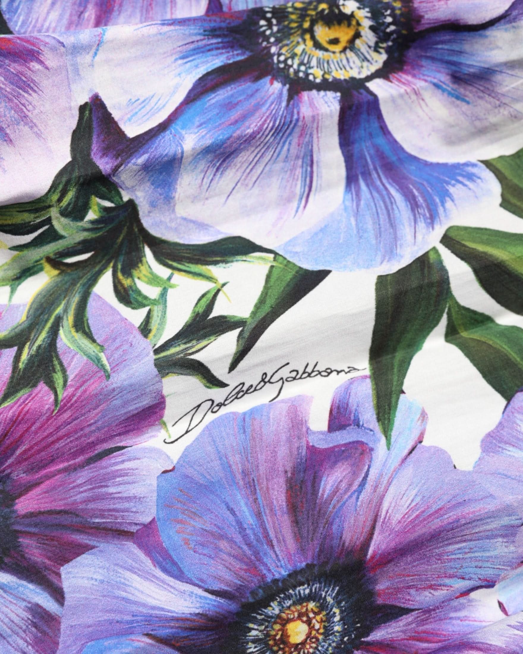 Dolce & Gabbana Purple Anemone Print Pleated Midi Dress Dresses
