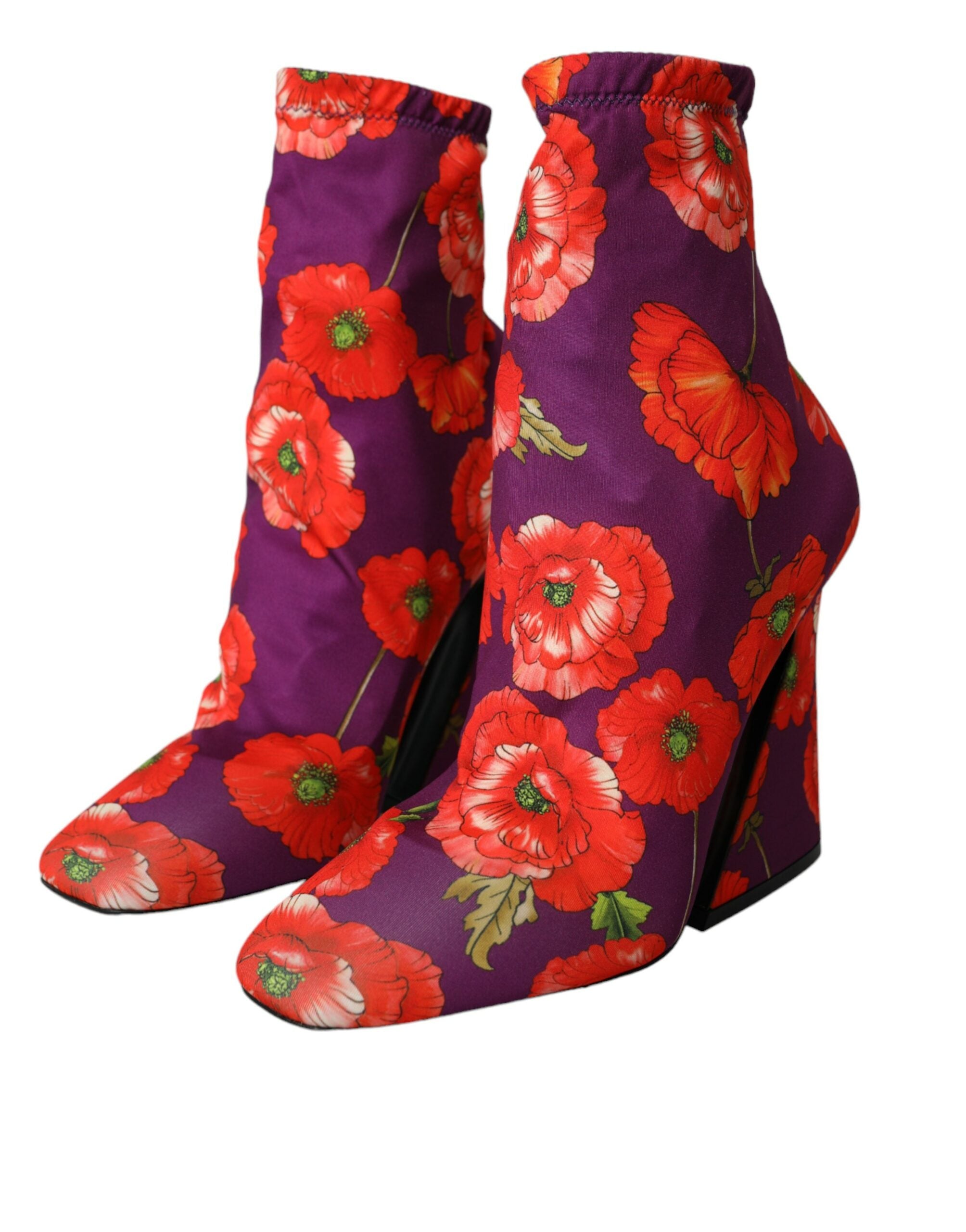 Dolce & Gabbana Purple Floral Jersey Stretch Boots Shoes Glam Steals