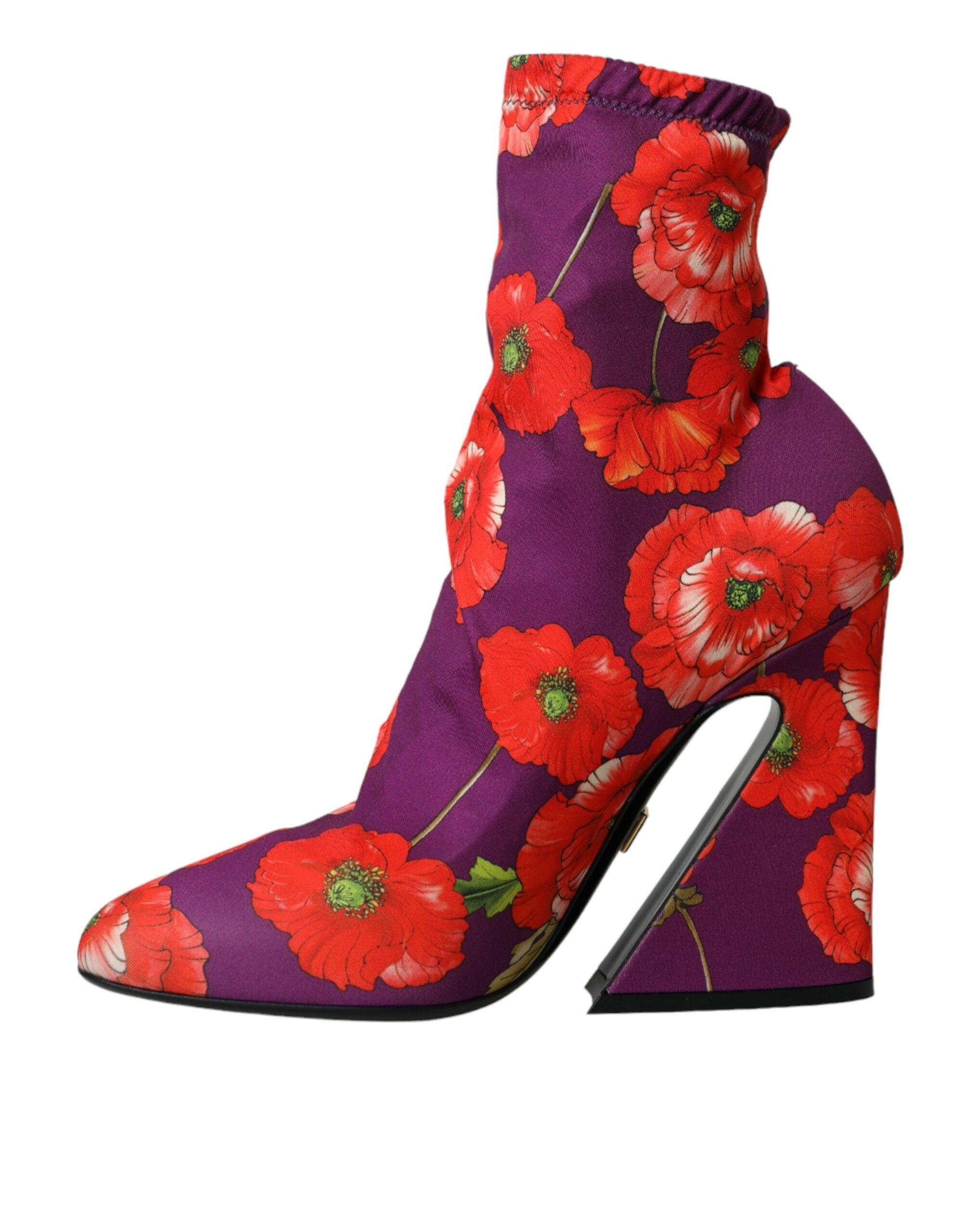 Dolce & Gabbana Purple Floral Jersey Stretch Boots Shoes Glam Steals