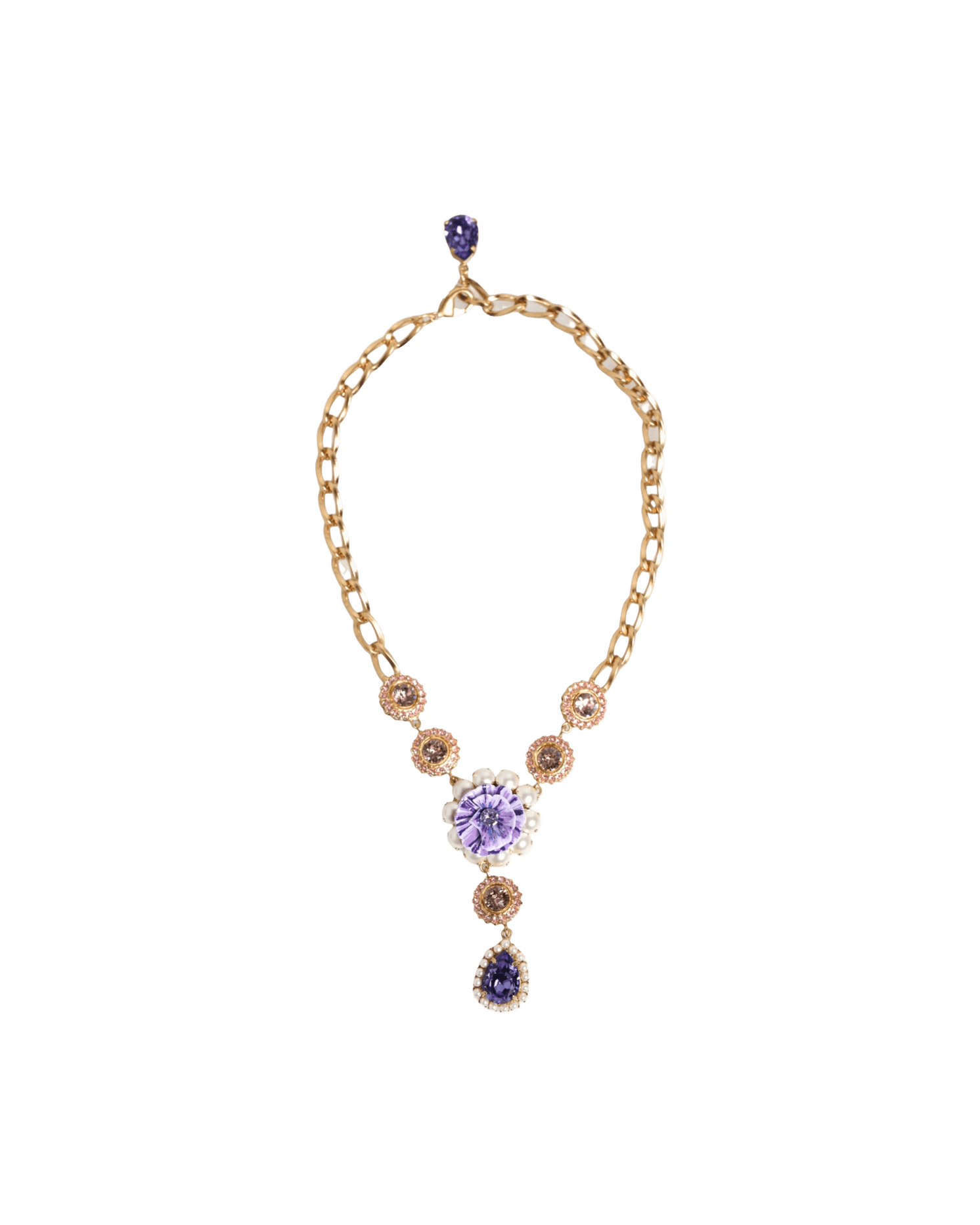 Dolce & Gabbana Purple Gold Brass Crystal Pearl Floral Pendant Jewelry Necklace Glam Steals