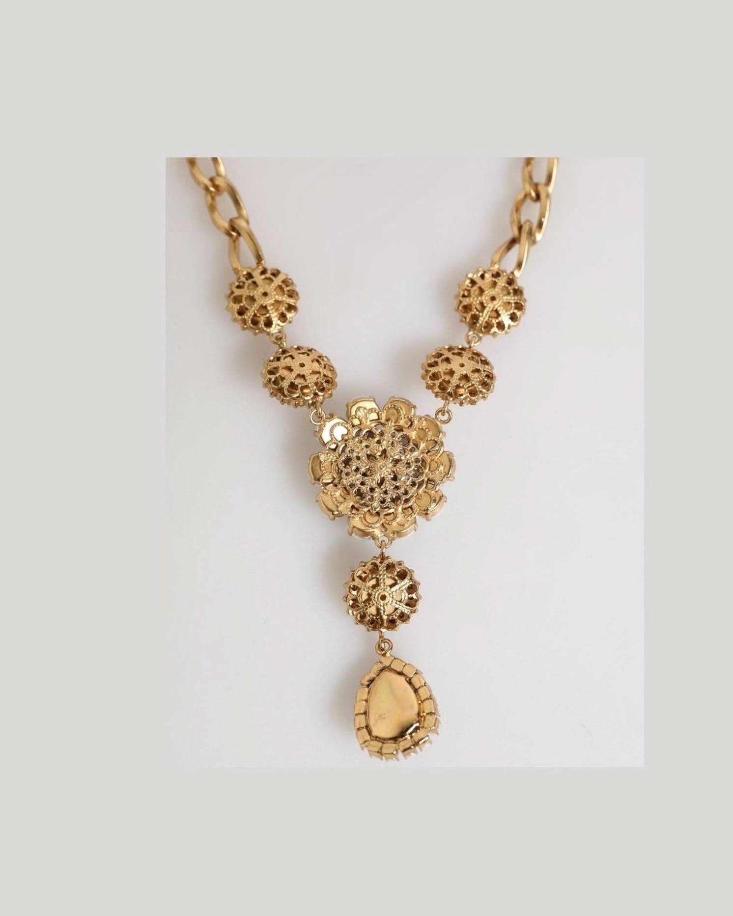 Dolce & Gabbana Purple Brass Crystal Pearl Floral Pendant Jewelry Necklace Necklaces