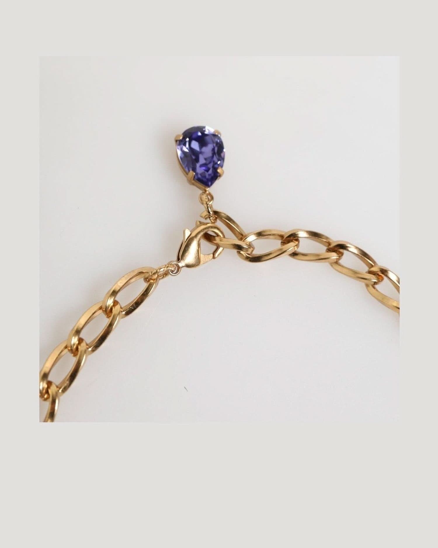 Dolce & Gabbana Purple Brass Crystal Pearl Floral Pendant Jewelry Necklace Necklaces