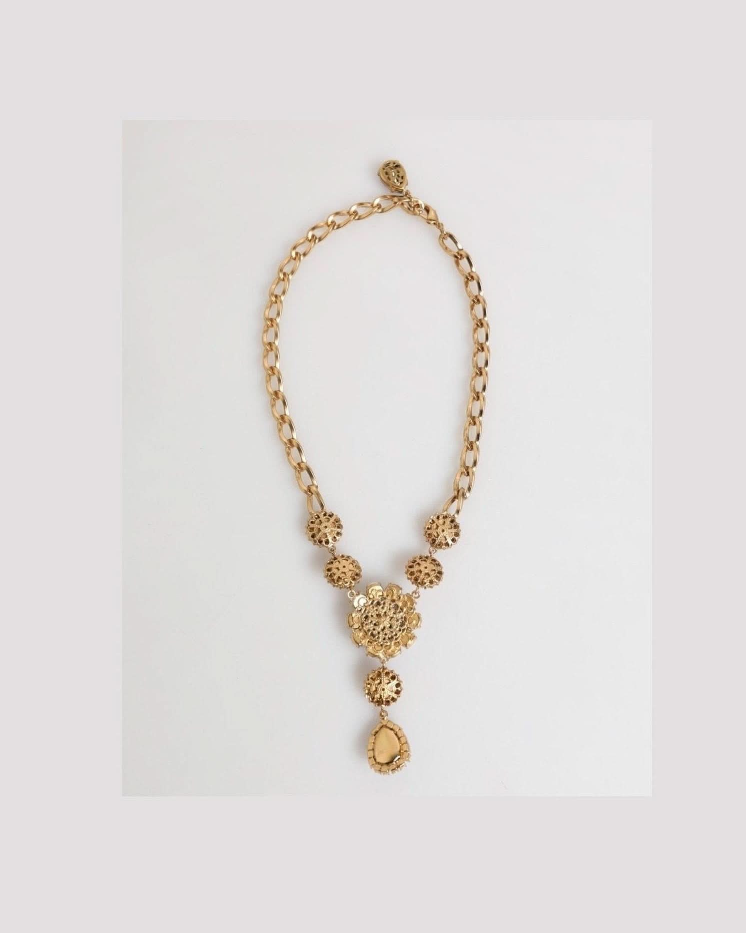 Dolce & Gabbana Purple Brass Crystal Pearl Floral Pendant Jewelry Necklace Necklaces