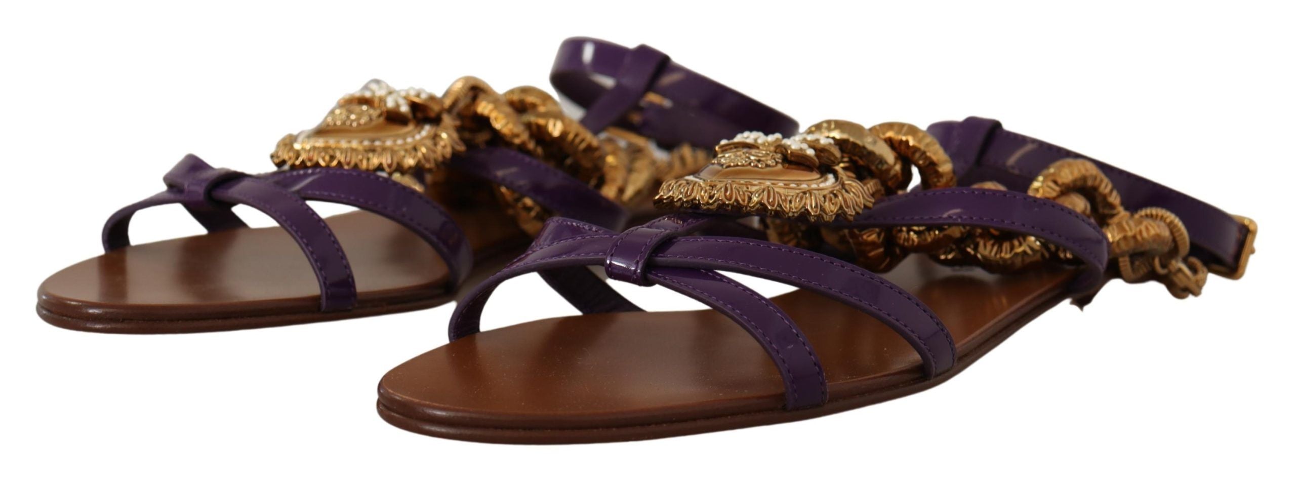 Dolce & Gabbana Purple Heart Chain Gladiator Flats Glam Steals