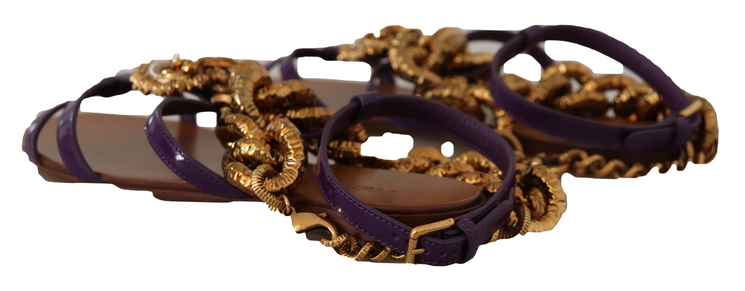 Dolce & Gabbana Purple Heart Chain Gladiator Flats Glam Steals